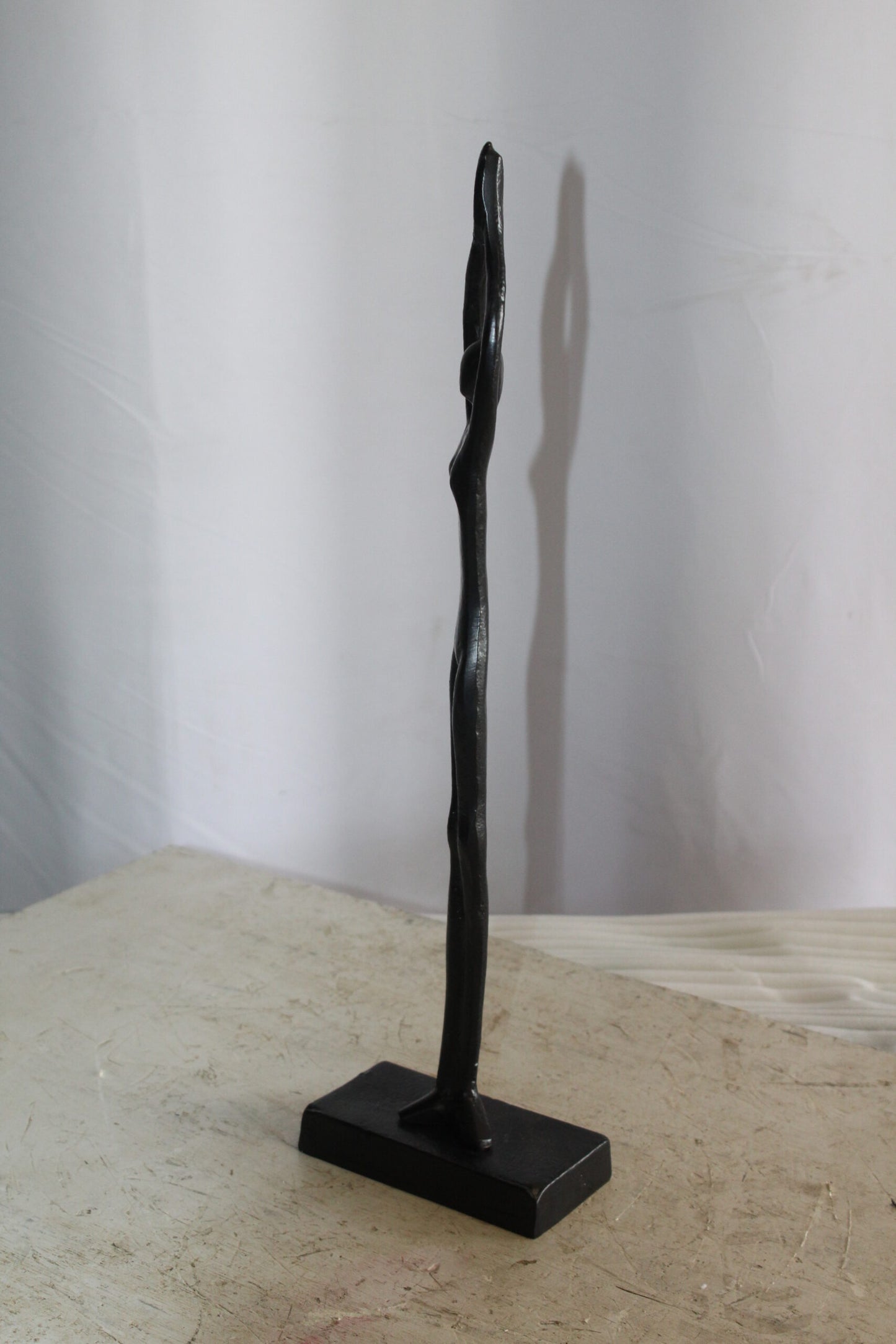 Black Aluminum Yoga Girl Statue Serenity in Tree Top Pose 6" x 3" x 20"H