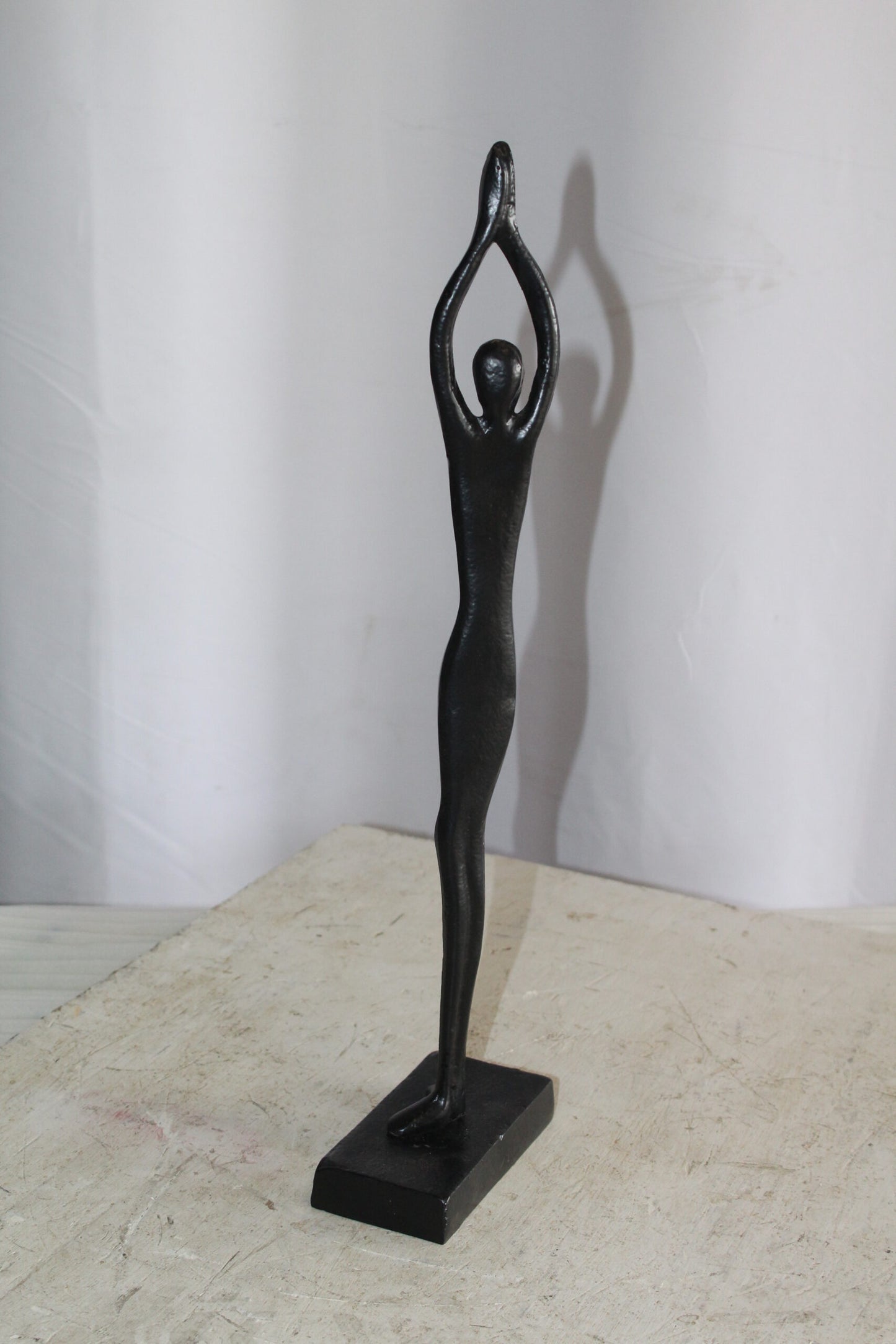 Black Aluminum Yoga Girl Statue Serenity in Tree Top Pose 6" x 3" x 20"H