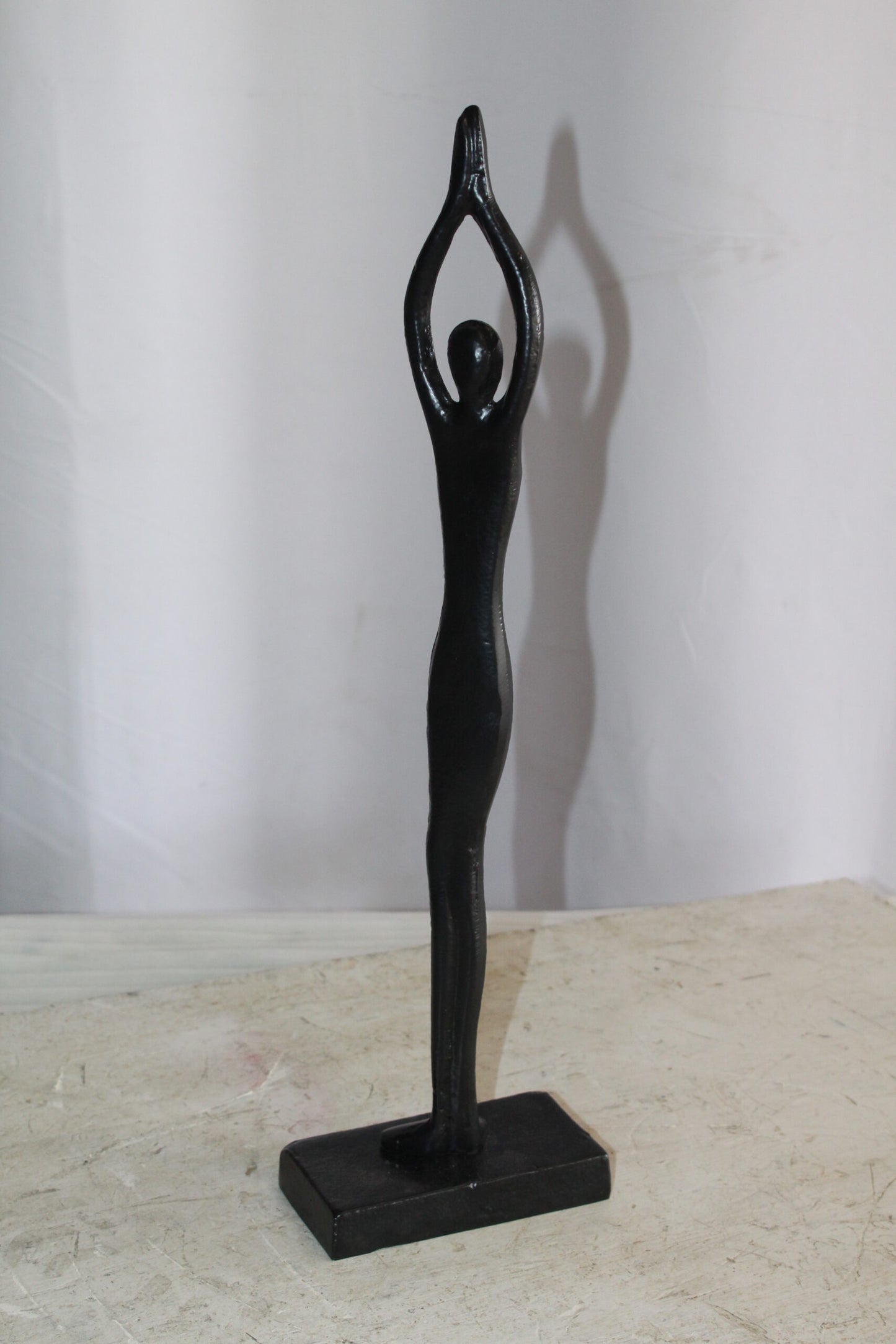 Black Aluminum Yoga Girl Statue Serenity in Tree Top Pose 6" x 3" x 20"H