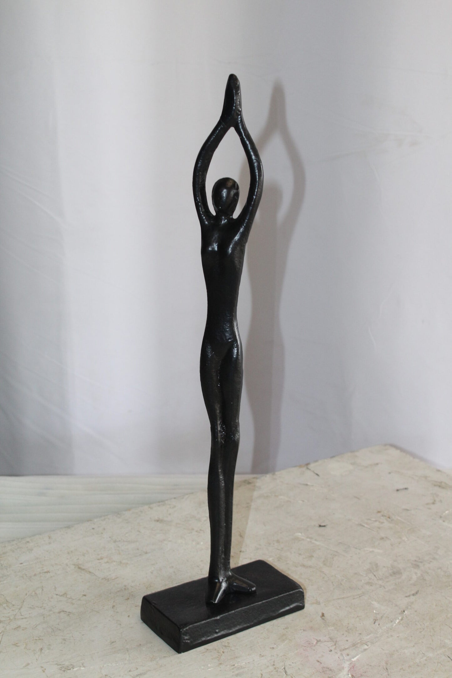 Black Aluminum Yoga Girl Statue Serenity in Tree Top Pose 6" x 3" x 20"H