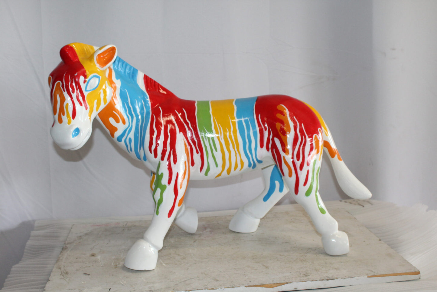 A Burst of Color Dripping Paint Fiberglass Donkey Statue 33" x 11" x 21"H