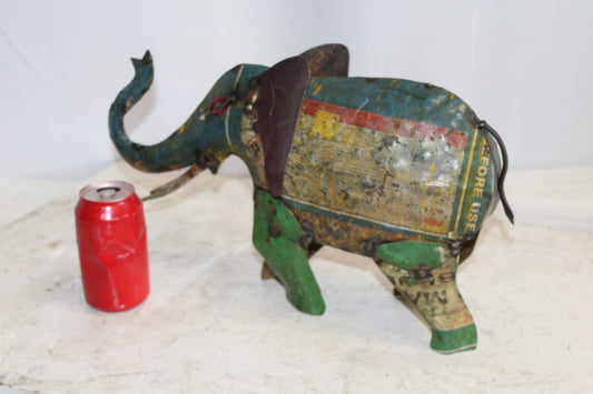 Vibrant Thin Metal Elephant Statue, a Colorful Decor Delight 6" x 17" x 10"H