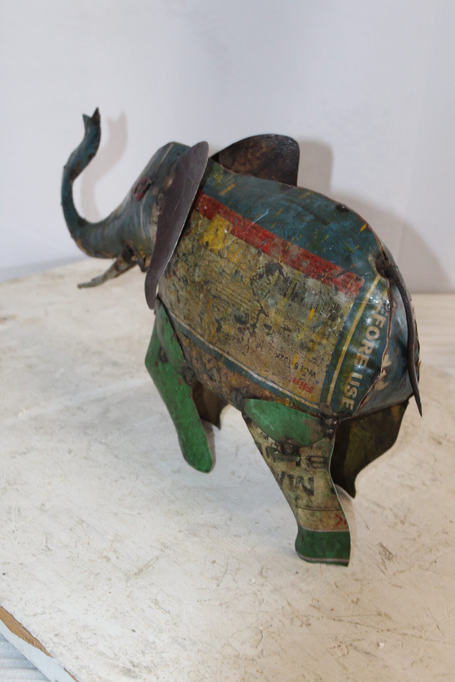 Vibrant Thin Metal Elephant Statue, a Colorful Decor Delight 6" x 17" x 10"H