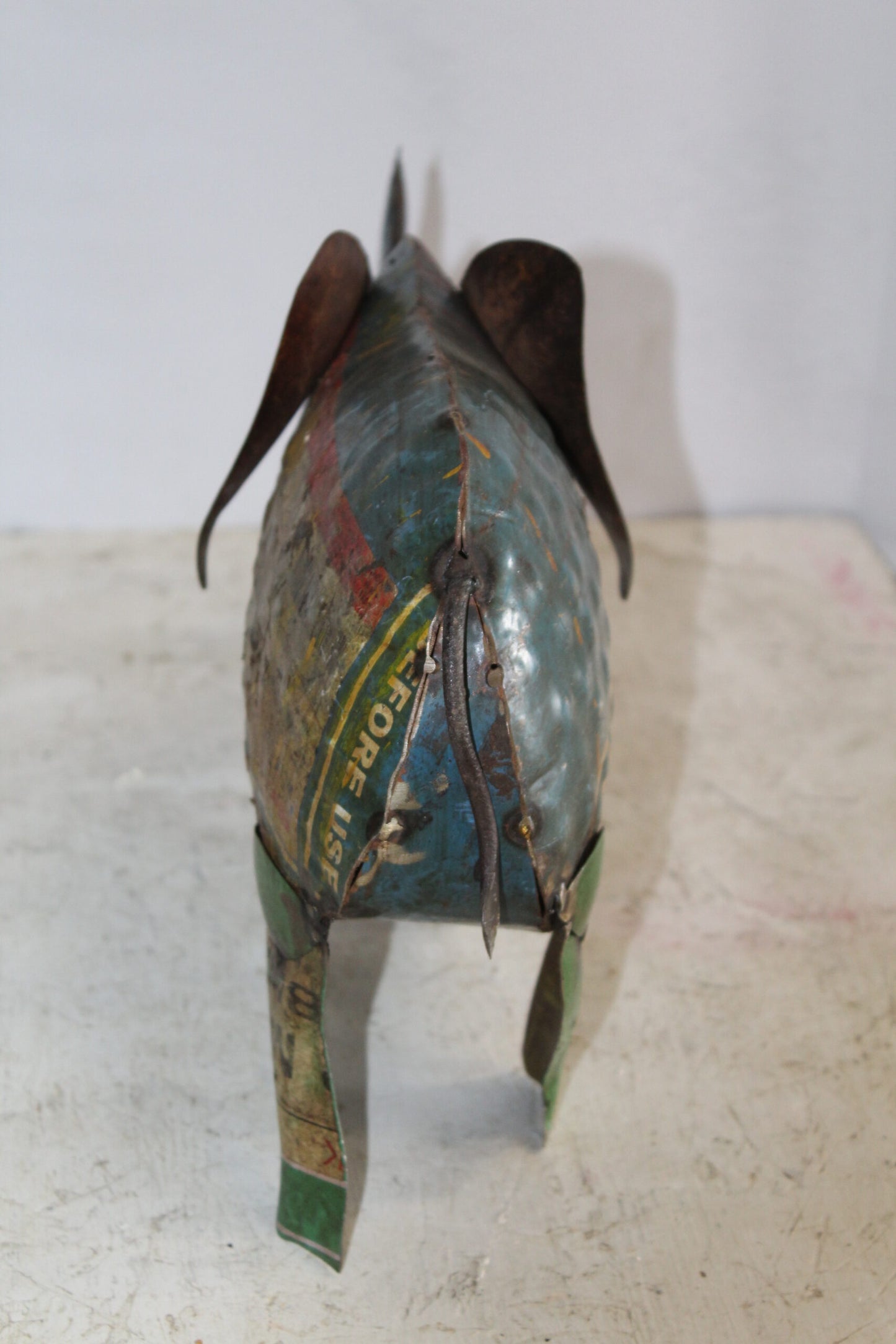 Vibrant Thin Metal Elephant Statue, a Colorful Decor Delight 6" x 17" x 10"H