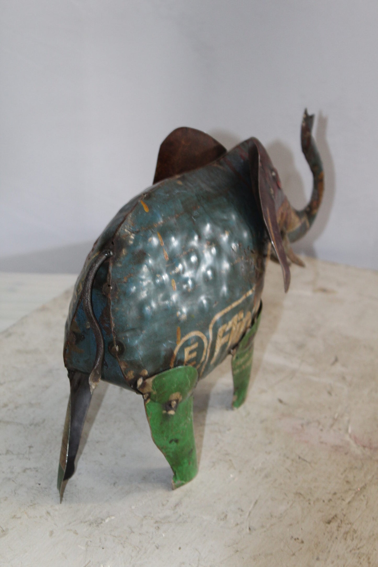 Vibrant Thin Metal Elephant Statue, a Colorful Decor Delight 6" x 17" x 10"H