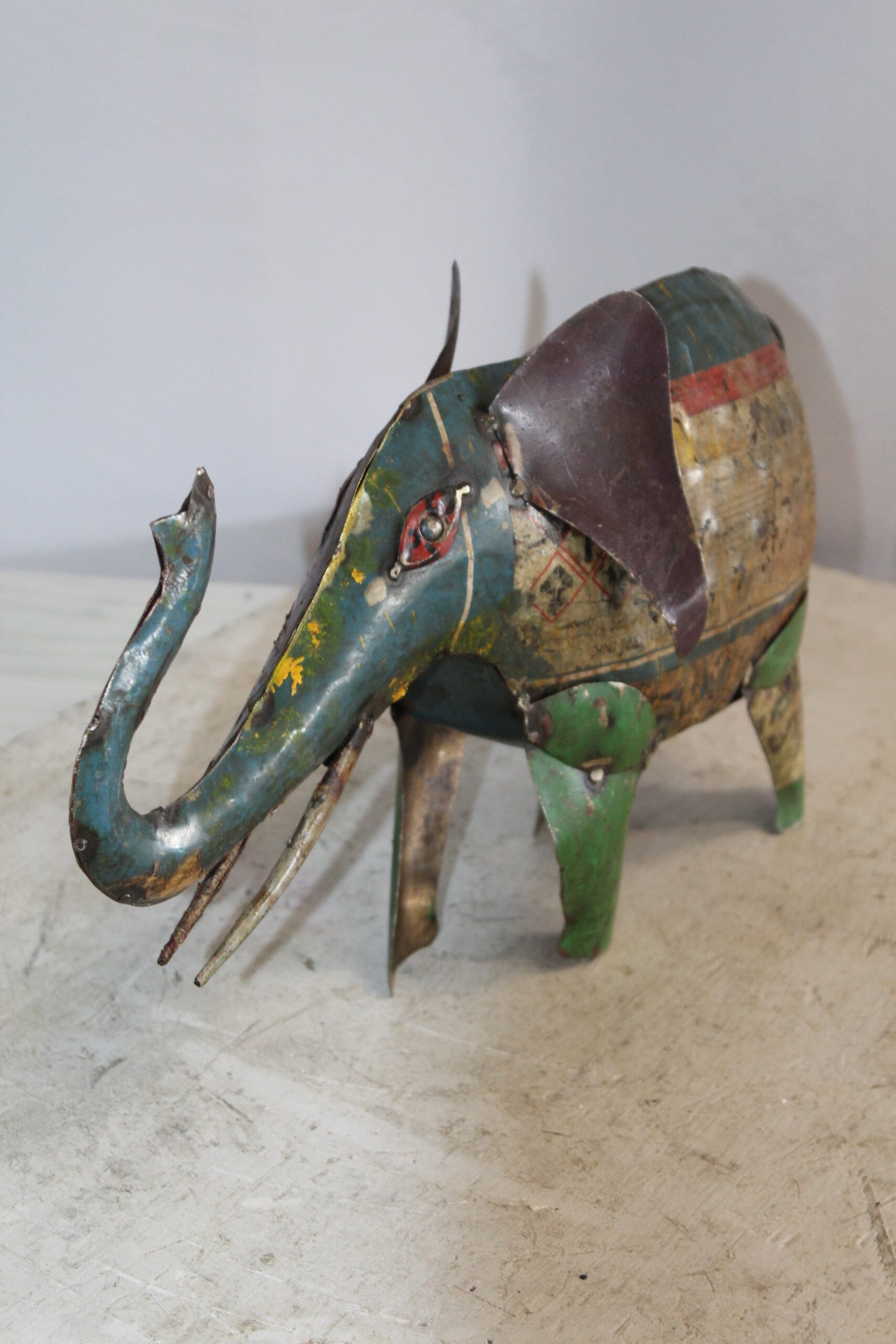 Vibrant Thin Metal Elephant Statue, a Colorful Decor Delight 6" x 17" x 10"H