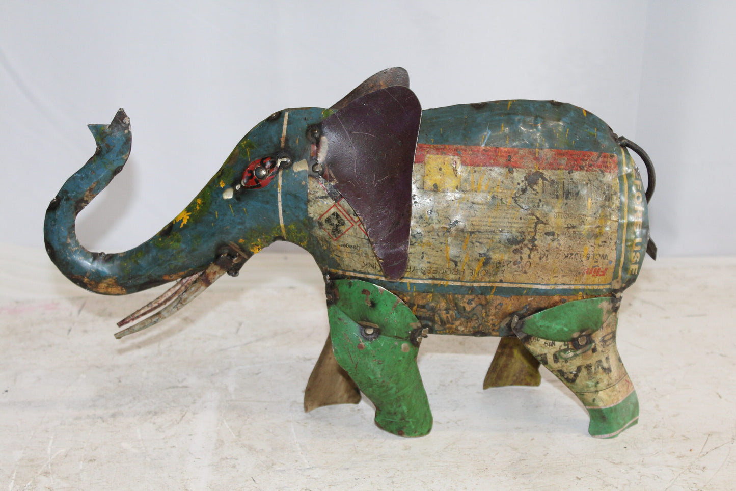 Vibrant Thin Metal Elephant Statue, a Colorful Decor Delight 6" x 17" x 10"H