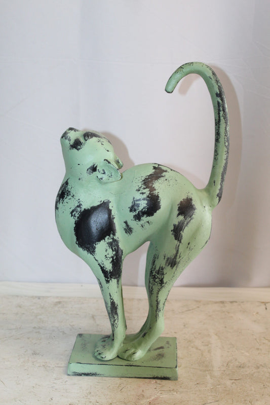 Aluminum Cat Statue With Green Patina Finish, Timeless Elegance 11" x 5" x 20"H