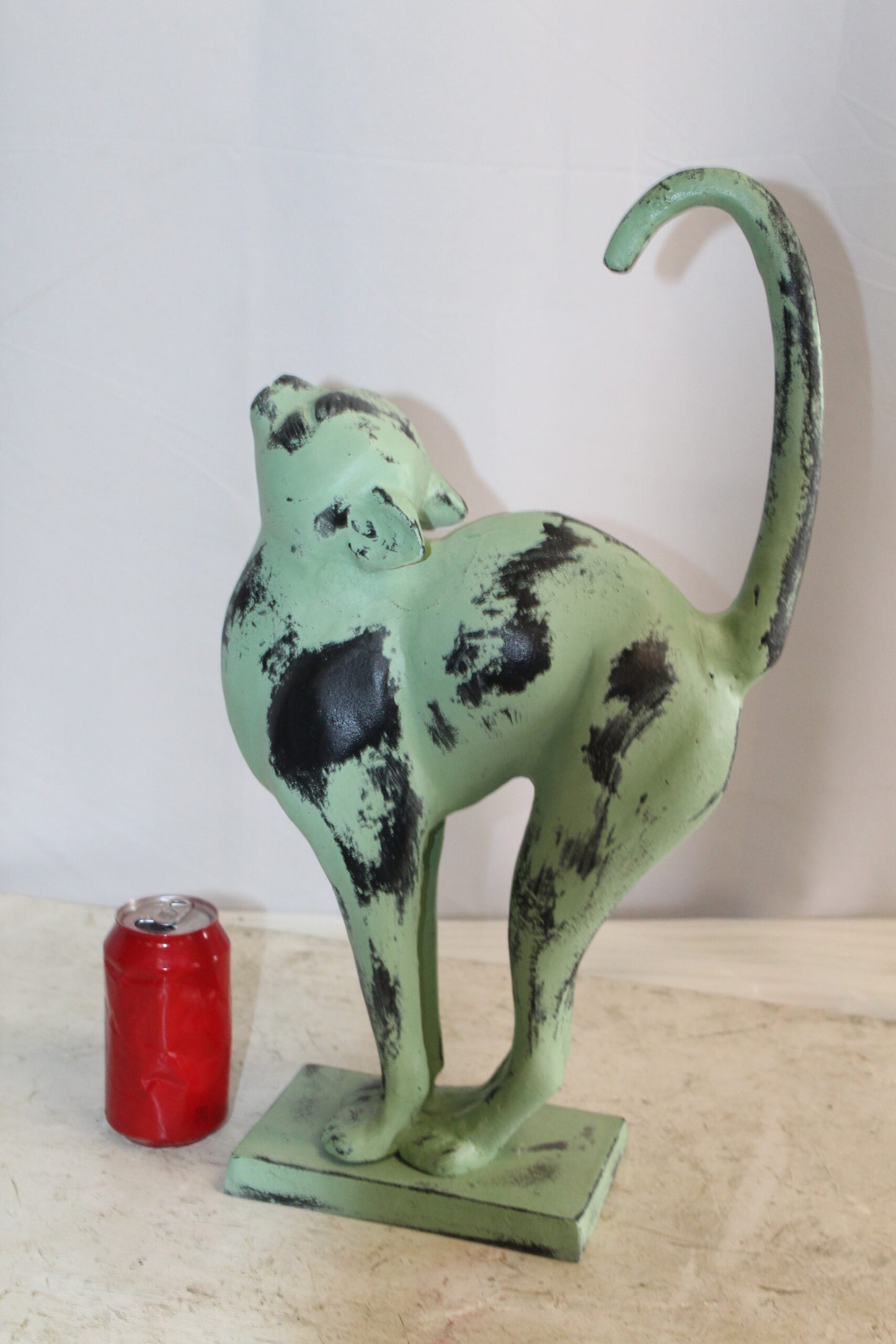 Aluminum Cat Statue With Green Patina Finish, Timeless Elegance 11" x 5" x 20"H