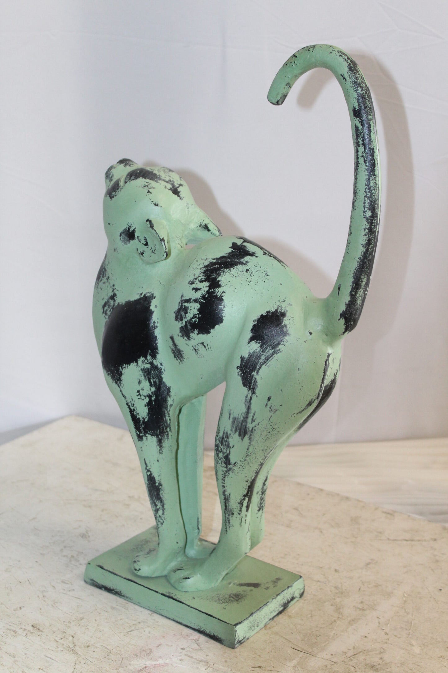 Aluminum Cat Statue With Green Patina Finish, Timeless Elegance 11" x 5" x 20"H