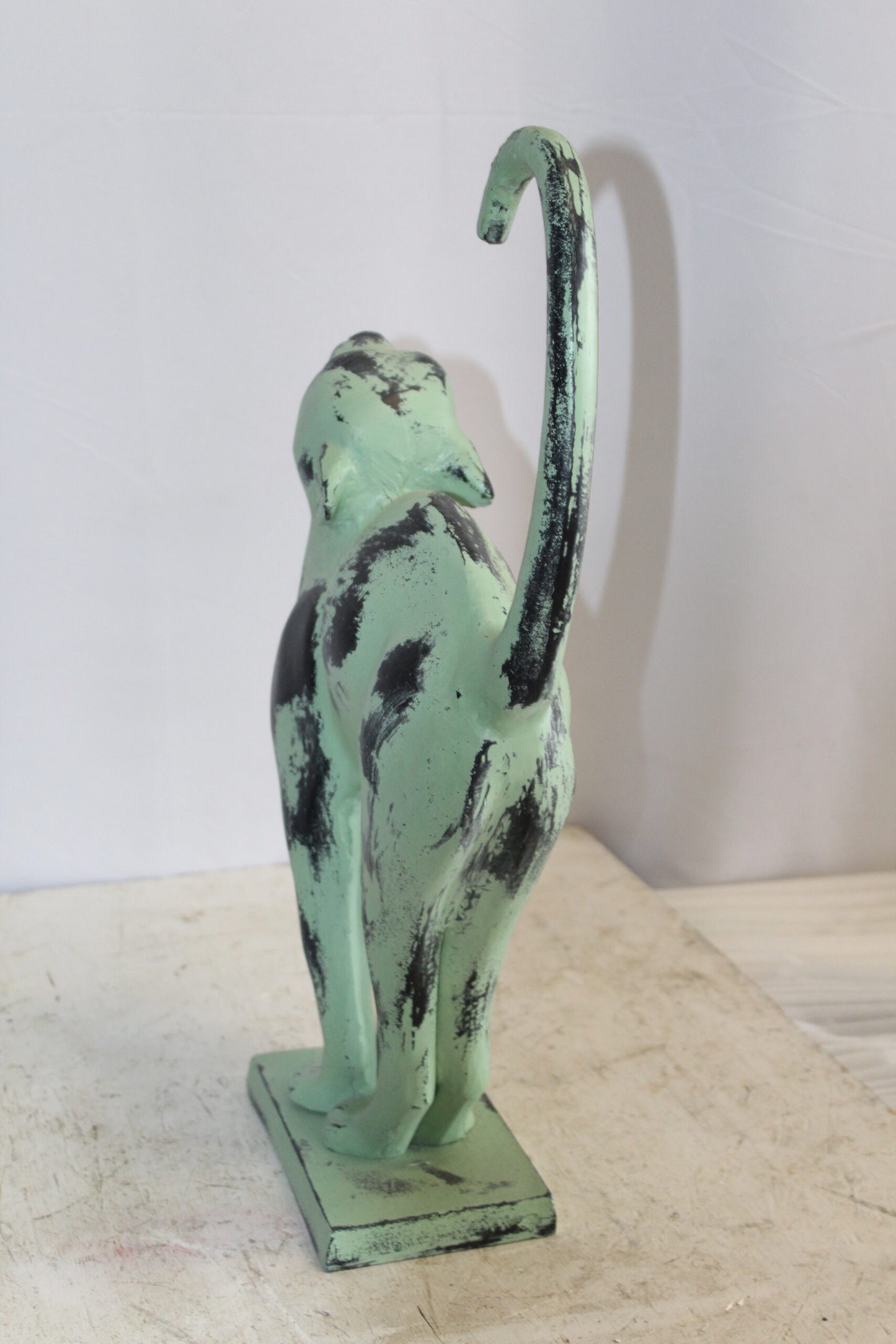 Aluminum Cat Statue With Green Patina Finish, Timeless Elegance 11" x 5" x 20"H