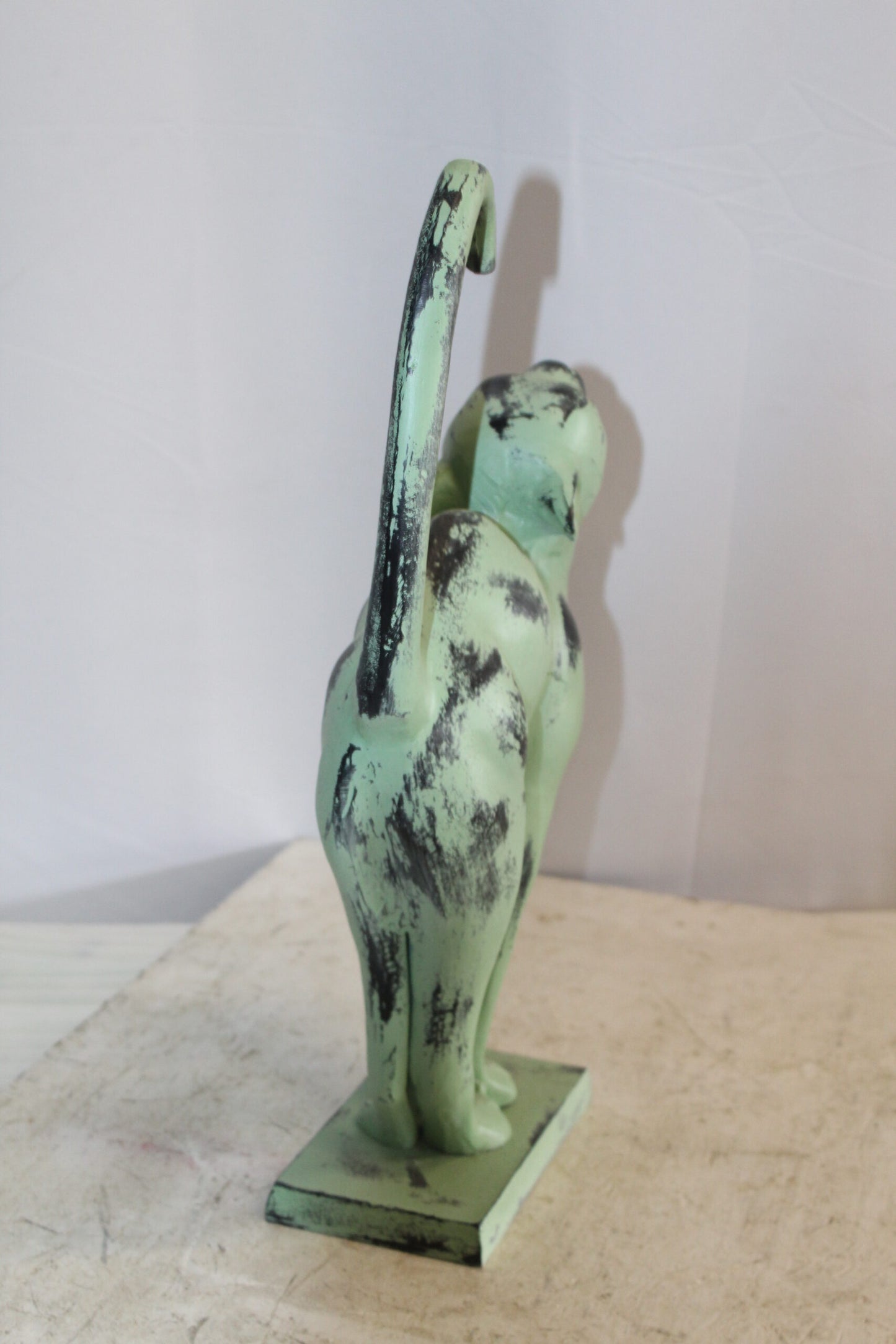 Aluminum Cat Statue With Green Patina Finish, Timeless Elegance 11" x 5" x 20"H