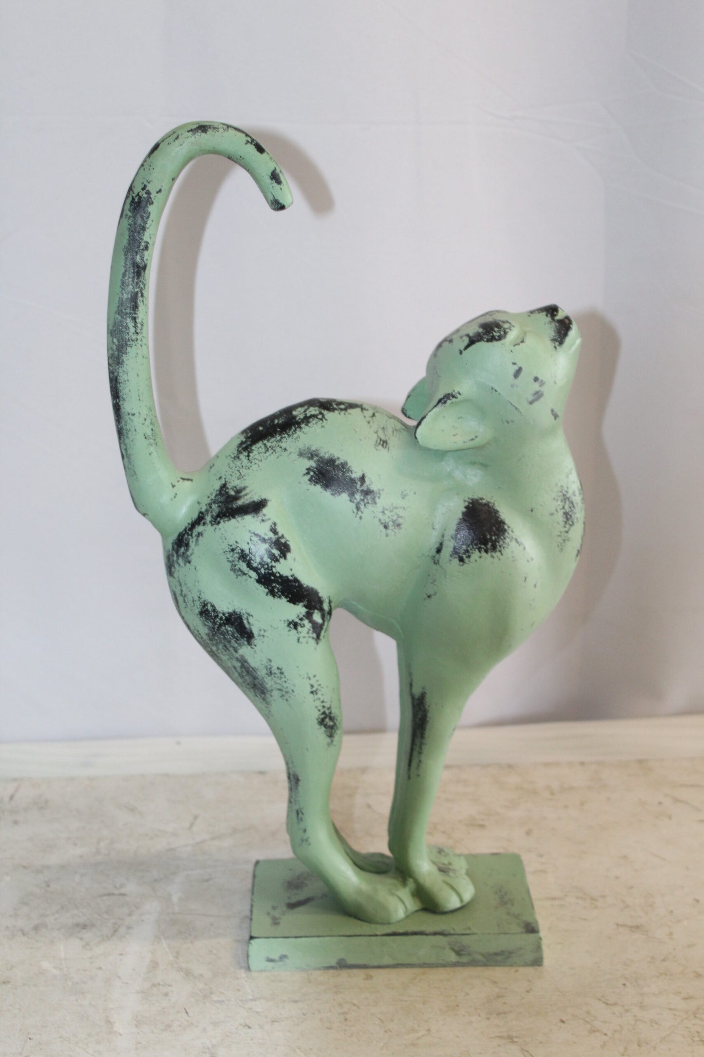 Aluminum Cat Statue With Green Patina Finish, Timeless Elegance 11" x 5" x 20"H