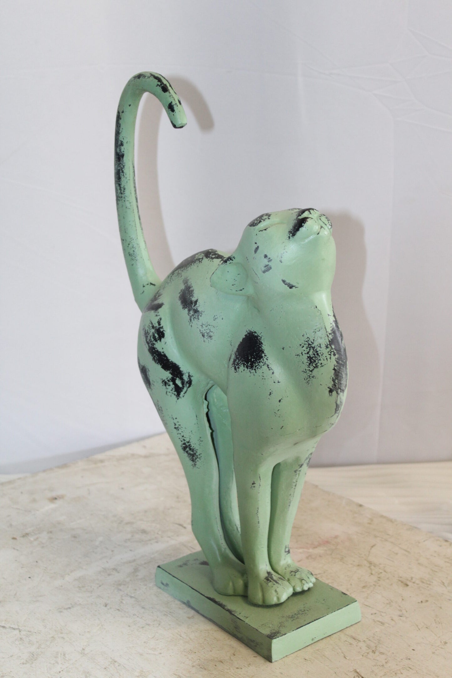Aluminum Cat Statue With Green Patina Finish, Timeless Elegance 11" x 5" x 20"H