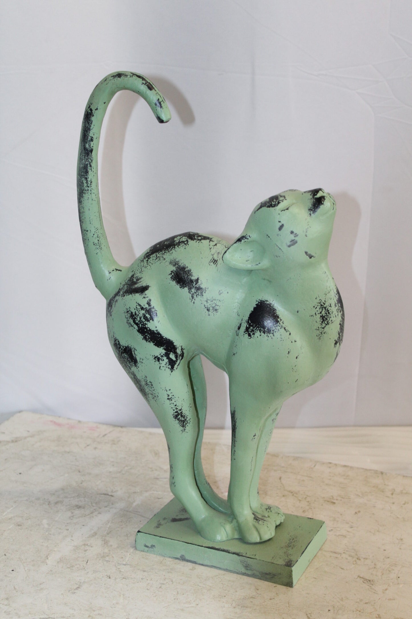 Aluminum Cat Statue With Green Patina Finish, Timeless Elegance 11" x 5" x 20"H