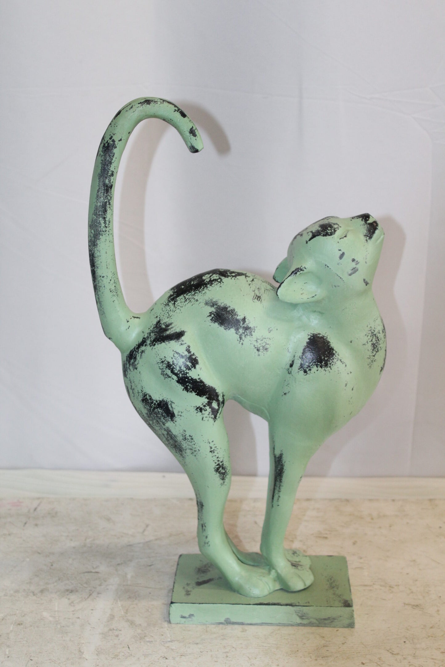 Aluminum Cat Statue With Green Patina Finish, Timeless Elegance 11" x 5" x 20"H
