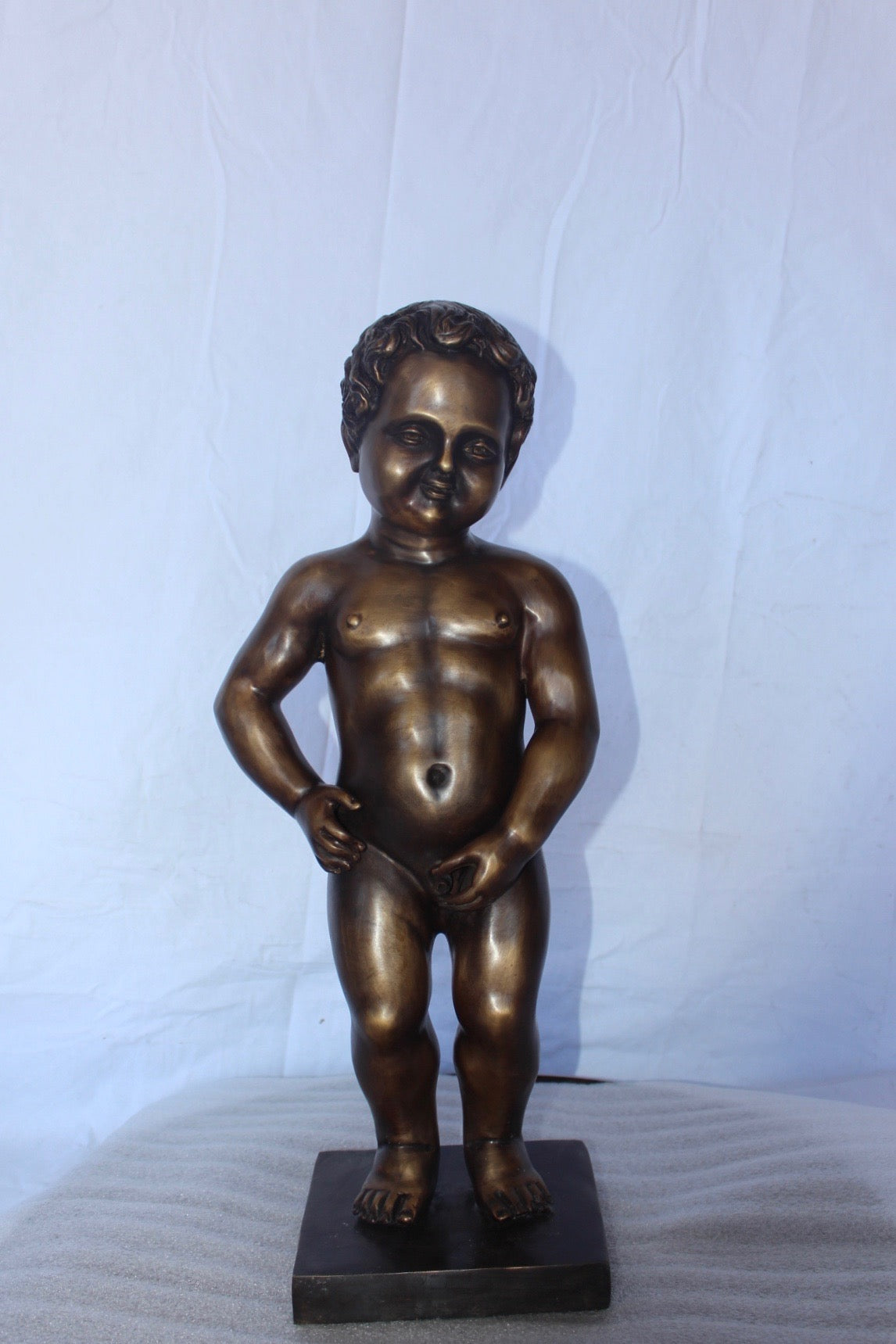 Mannekin pis by J Duquesnoy replica bronze fountain - Size: 10"L x 8"W x 34"H.