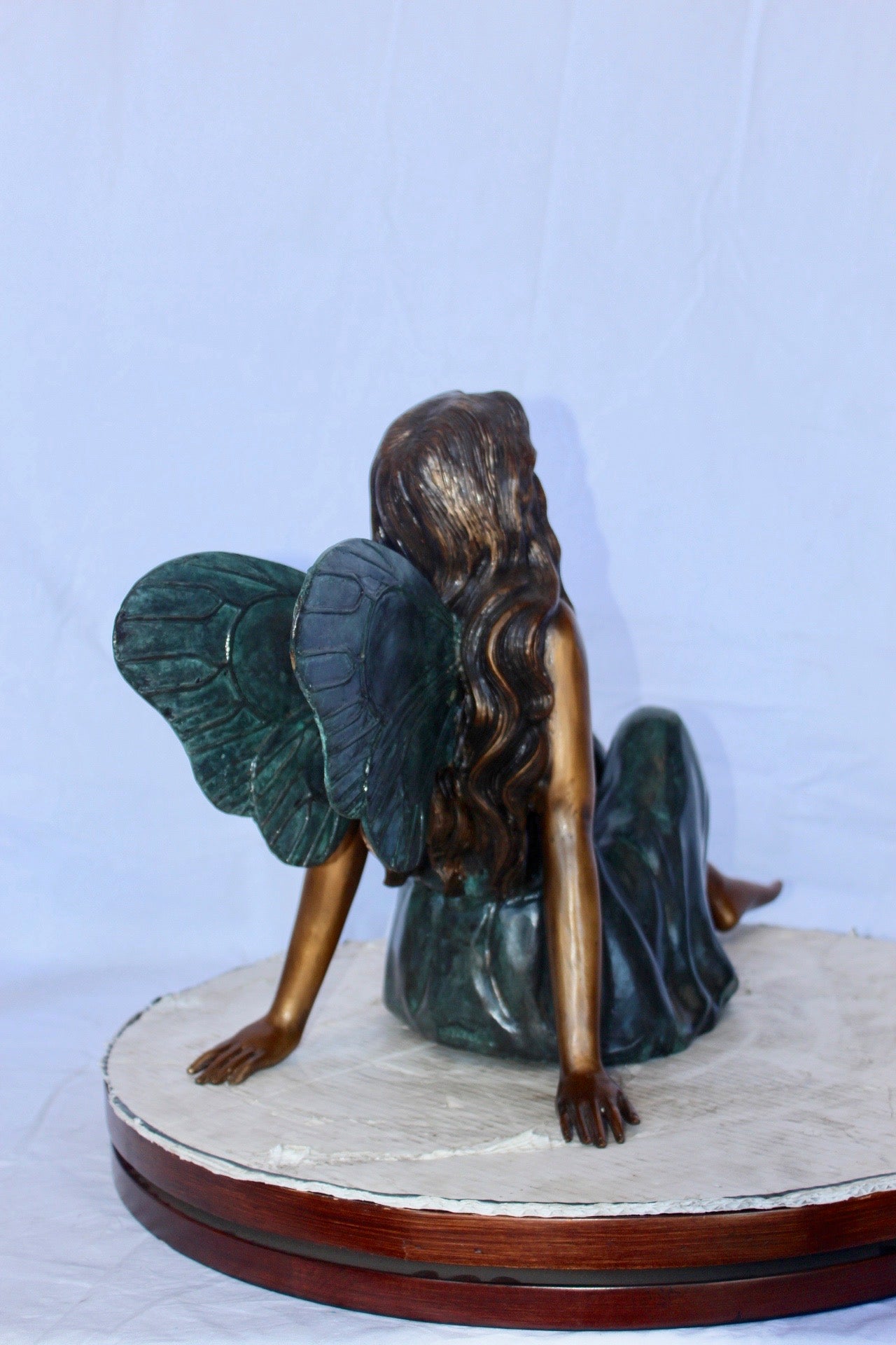 Fairy angel sitting peacefully bronze statue -  Size: 27"L x 12"W x 16"H.