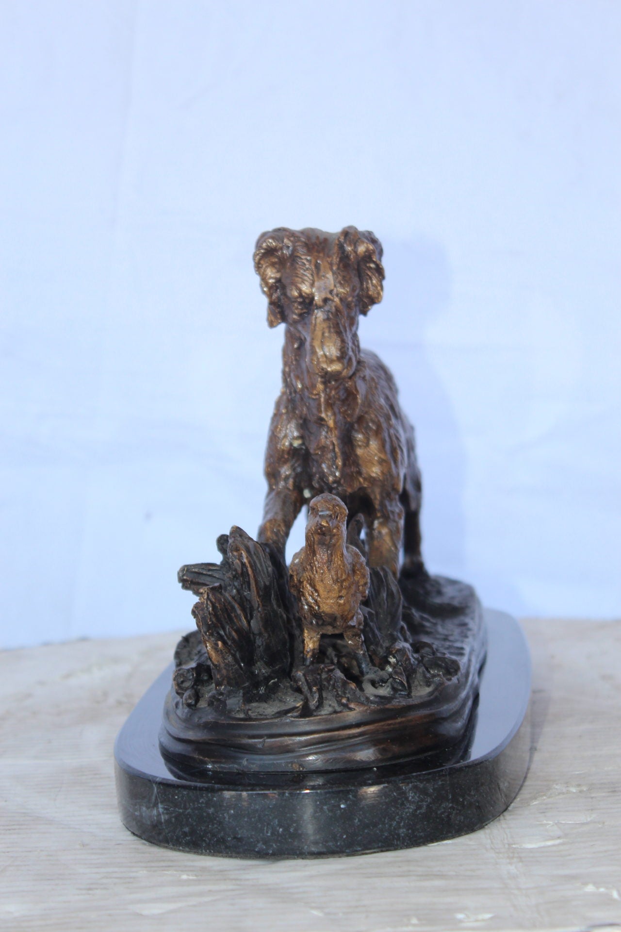 Golden retriever enjoying the outdoors bronze statue - Size: 16"L x 7"W x 9"H.