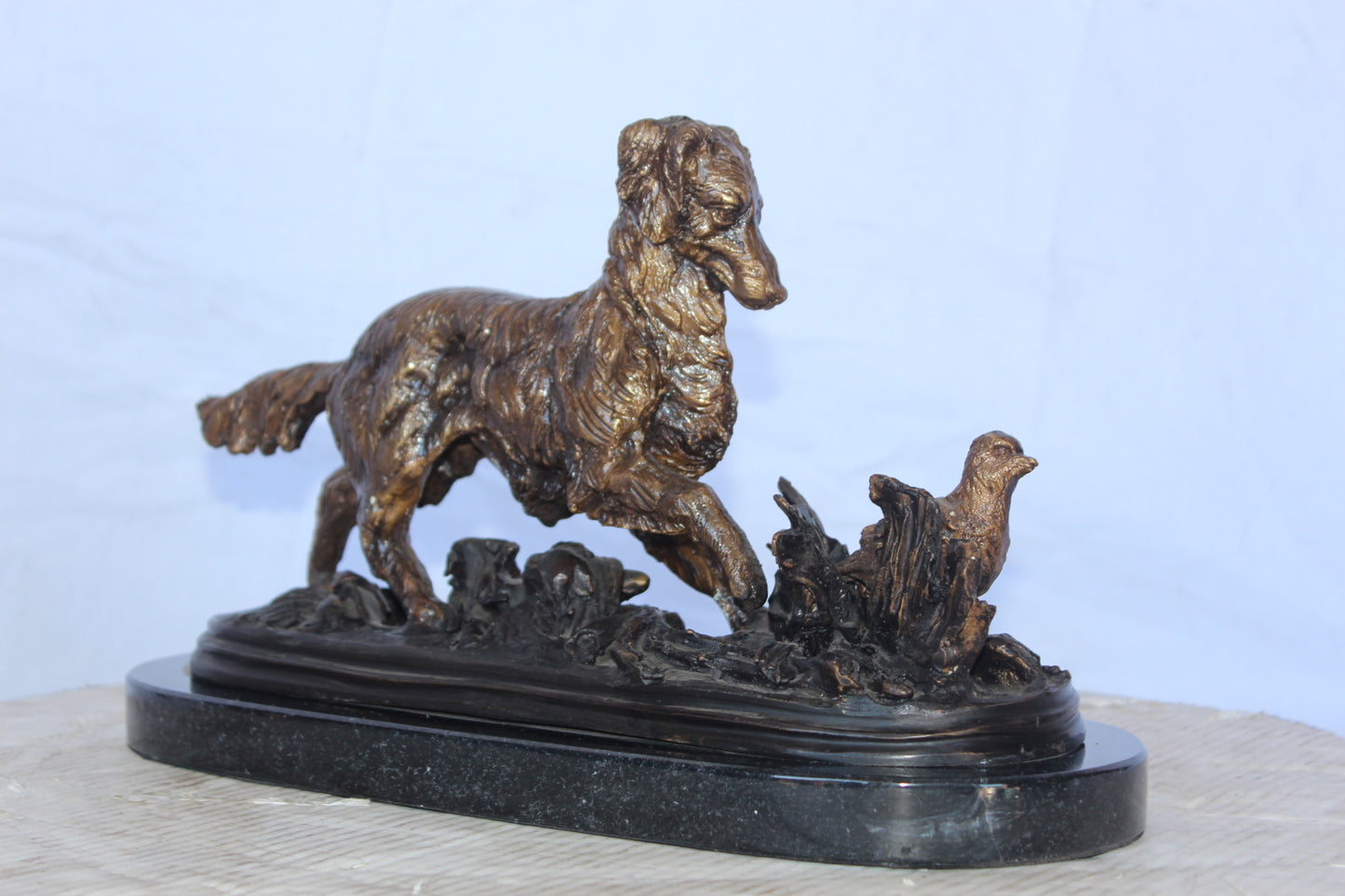 Golden retriever enjoying the outdoors bronze statue - Size: 16"L x 7"W x 9"H.