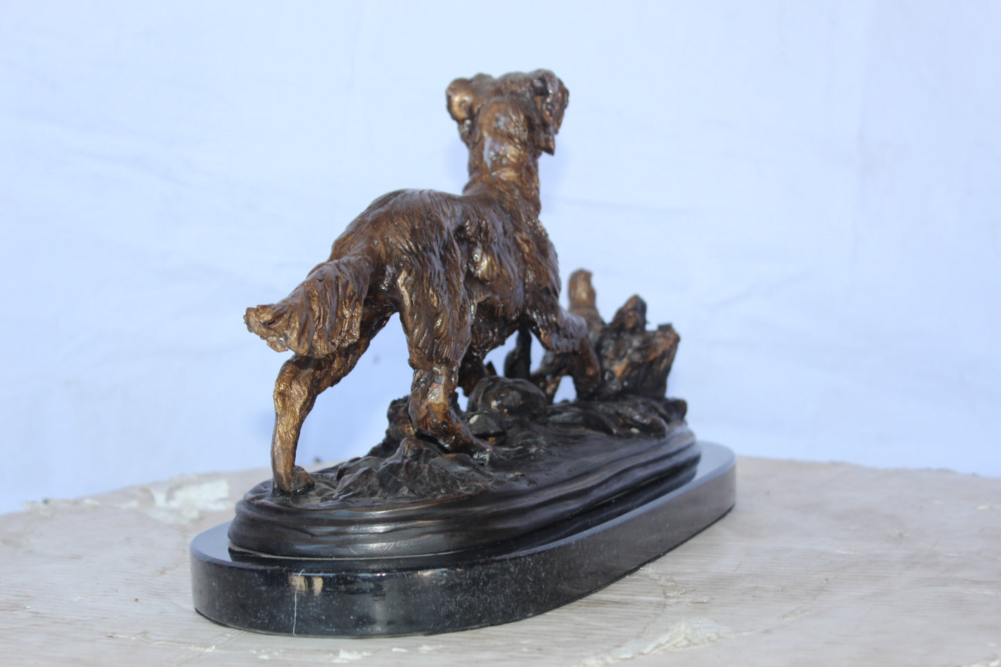 Golden retriever enjoying the outdoors bronze statue - Size: 16"L x 7"W x 9"H.