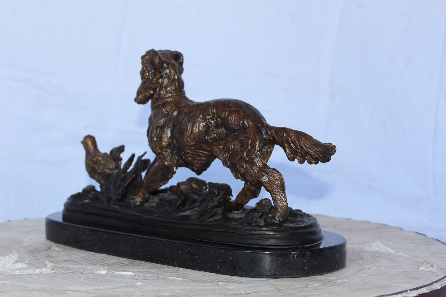 Golden retriever enjoying the outdoors bronze statue - Size: 16"L x 7"W x 9"H.