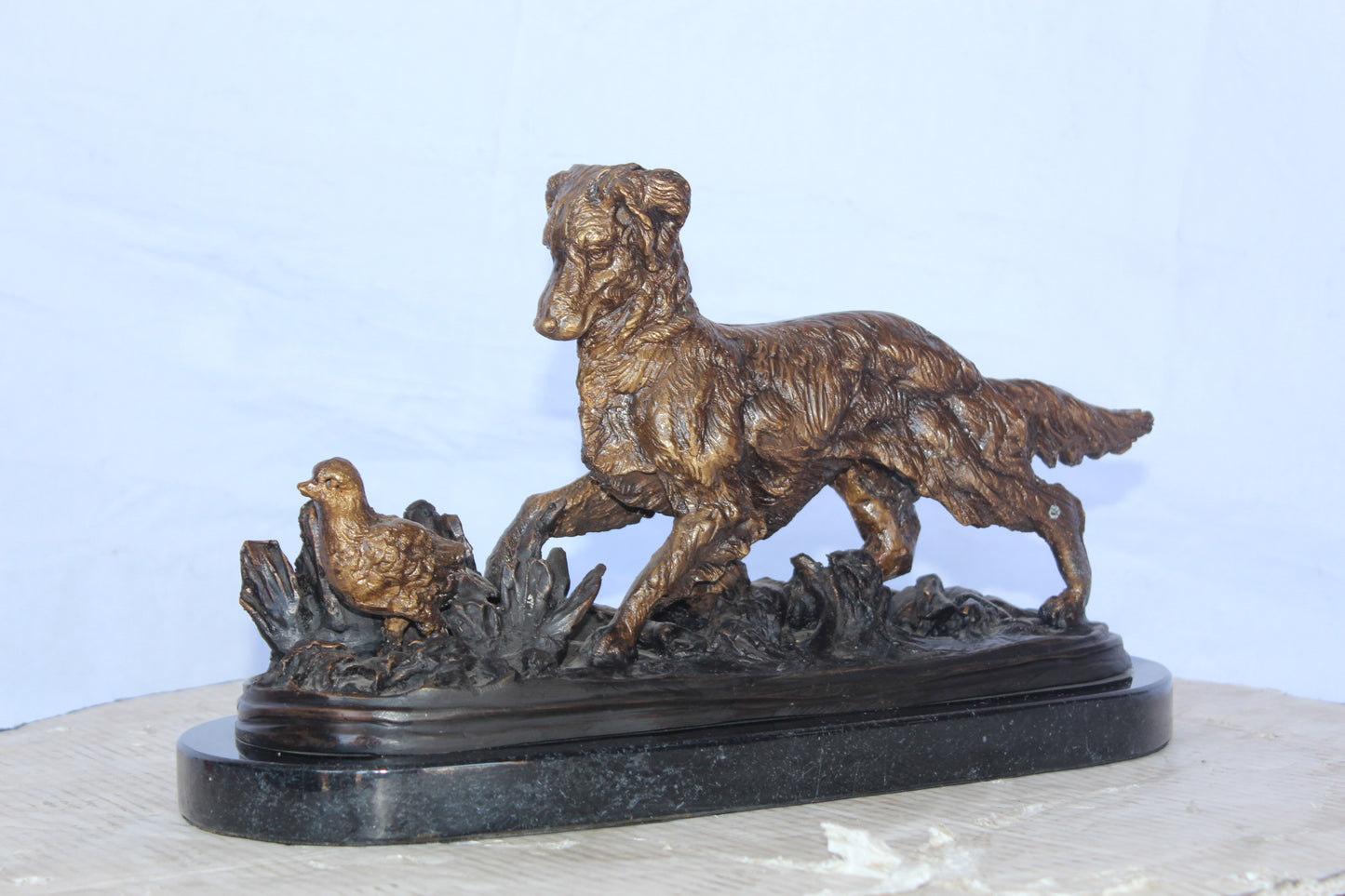 Golden retriever enjoying the outdoors bronze statue - Size: 16"L x 7"W x 9"H.
