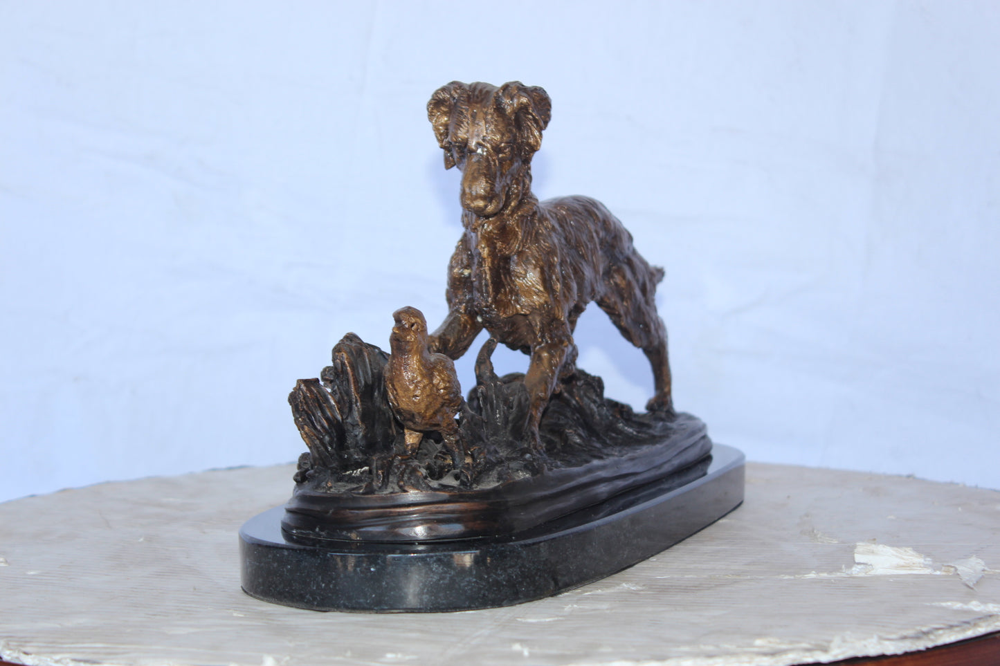 Golden retriever enjoying the outdoors bronze statue - Size: 16"L x 7"W x 9"H.