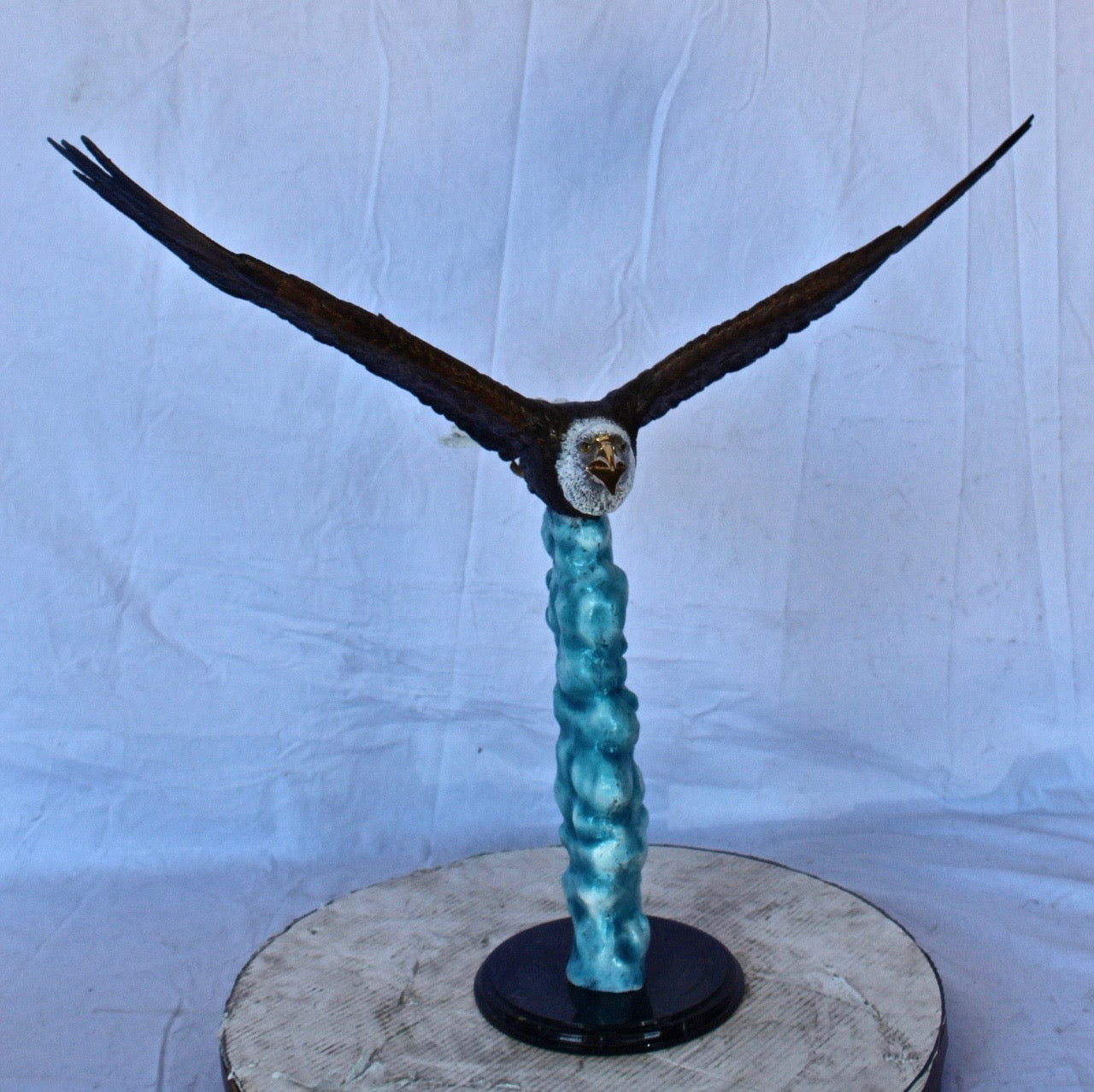 Colored soaring eagle bronze statue - Size: 32"L x 18"W x 29"H.
