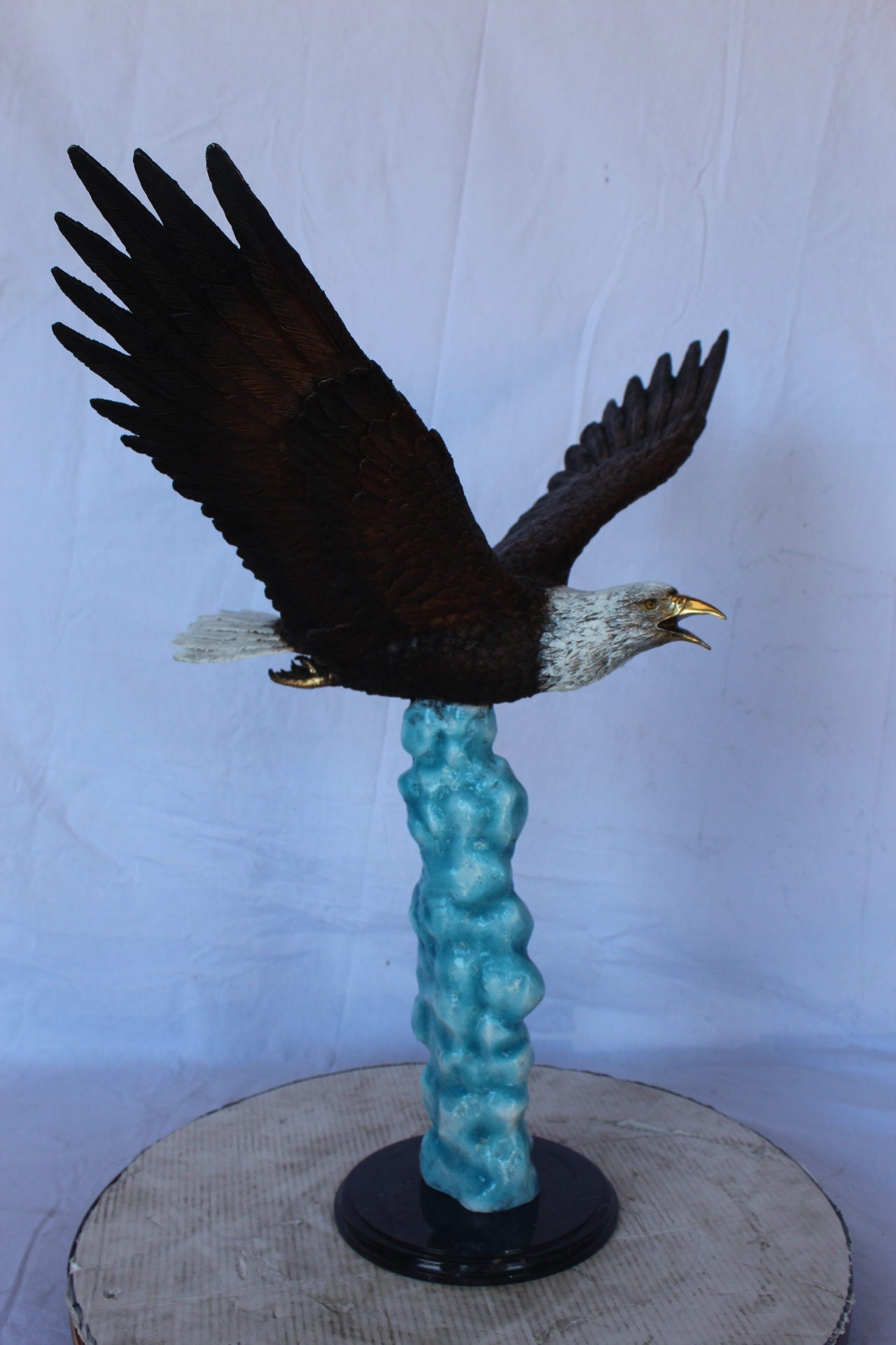 Colored soaring eagle bronze statue - Size: 32"L x 18"W x 29"H.