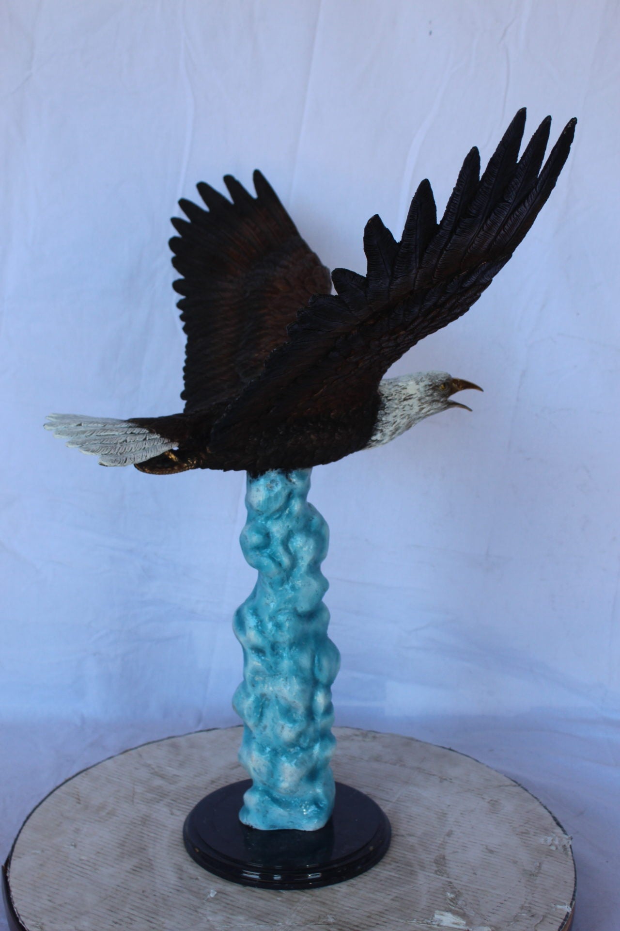 Colored soaring eagle bronze statue - Size: 32"L x 18"W x 29"H.