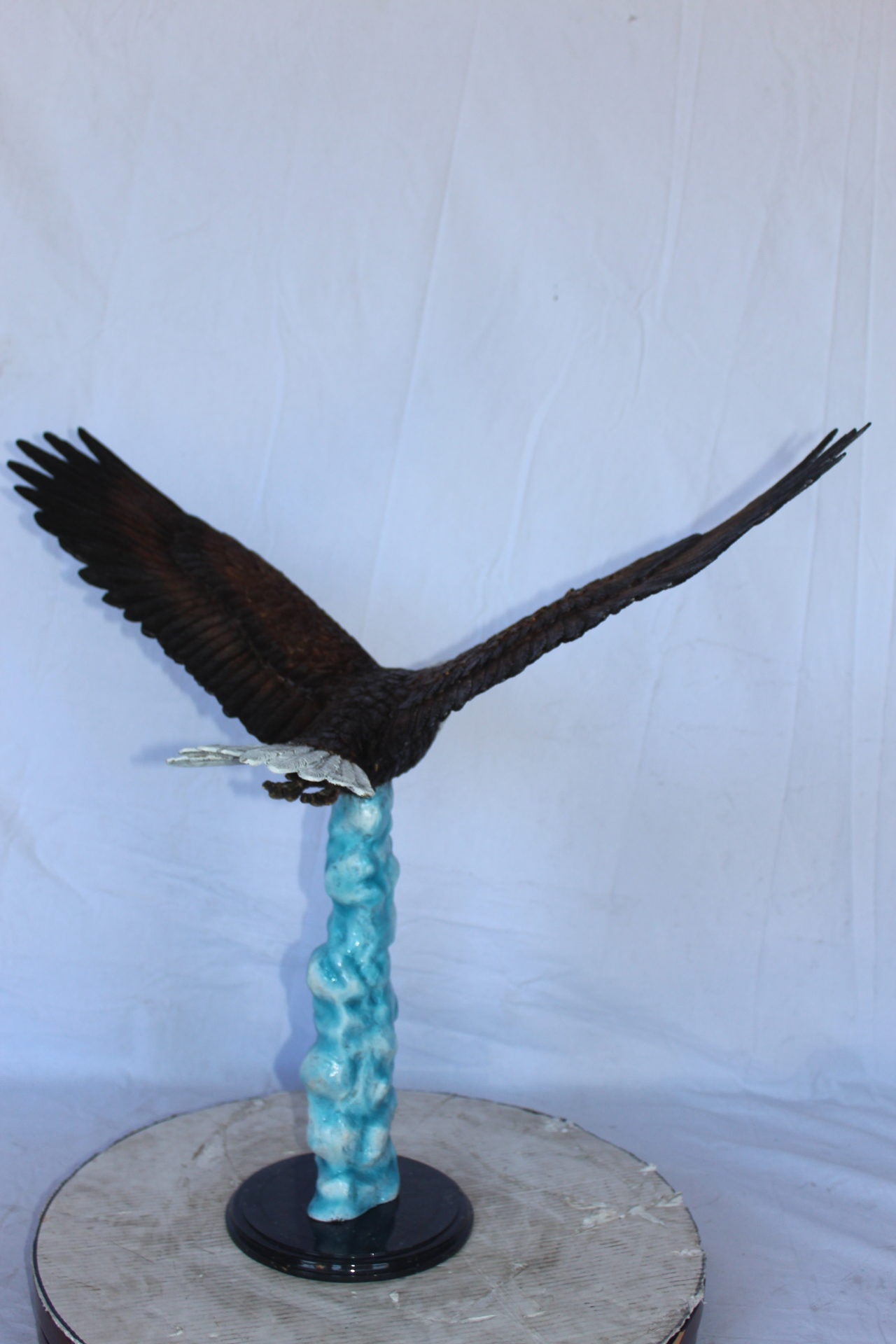 Colored soaring eagle bronze statue - Size: 32"L x 18"W x 29"H.