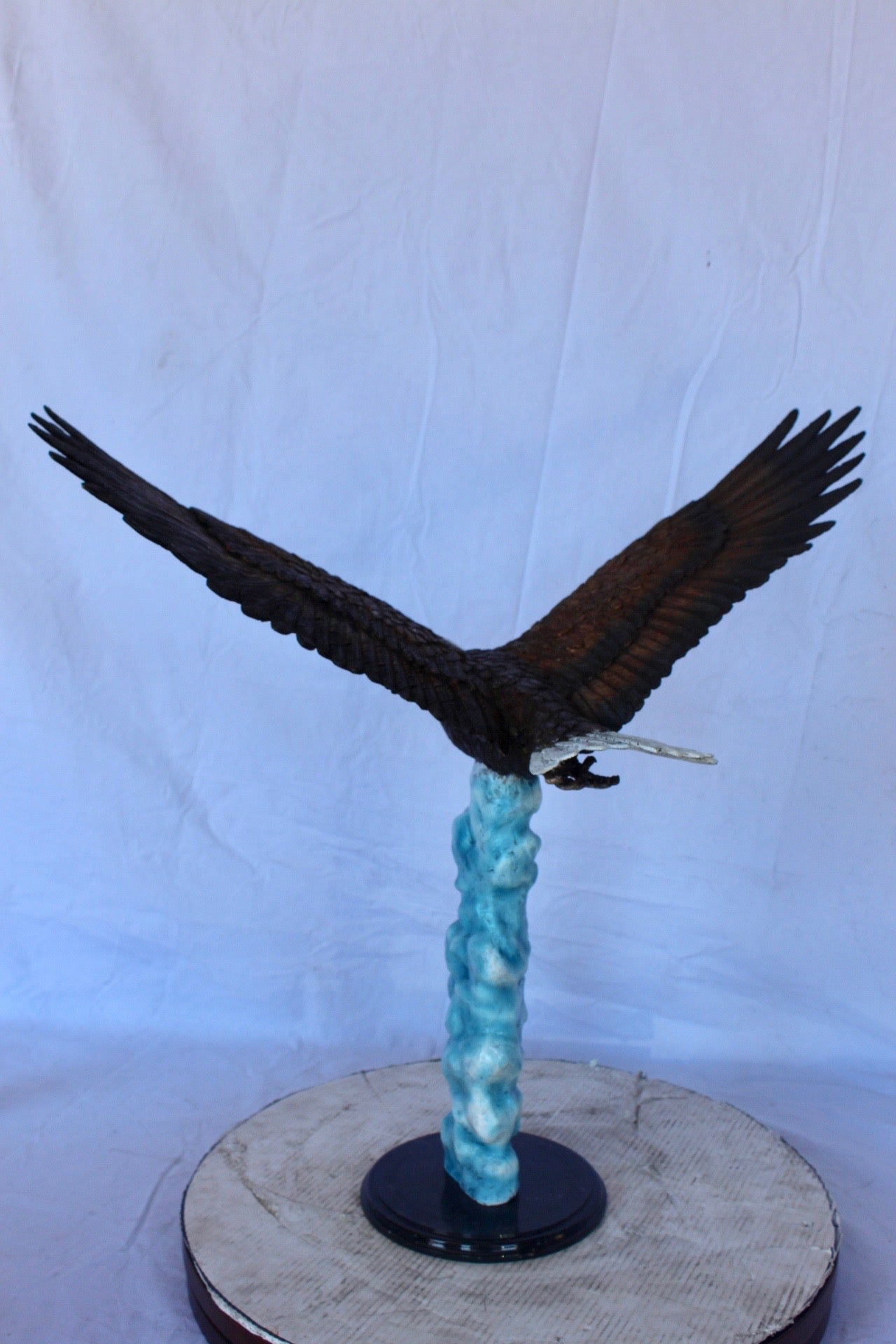 Colored soaring eagle bronze statue - Size: 32"L x 18"W x 29"H.