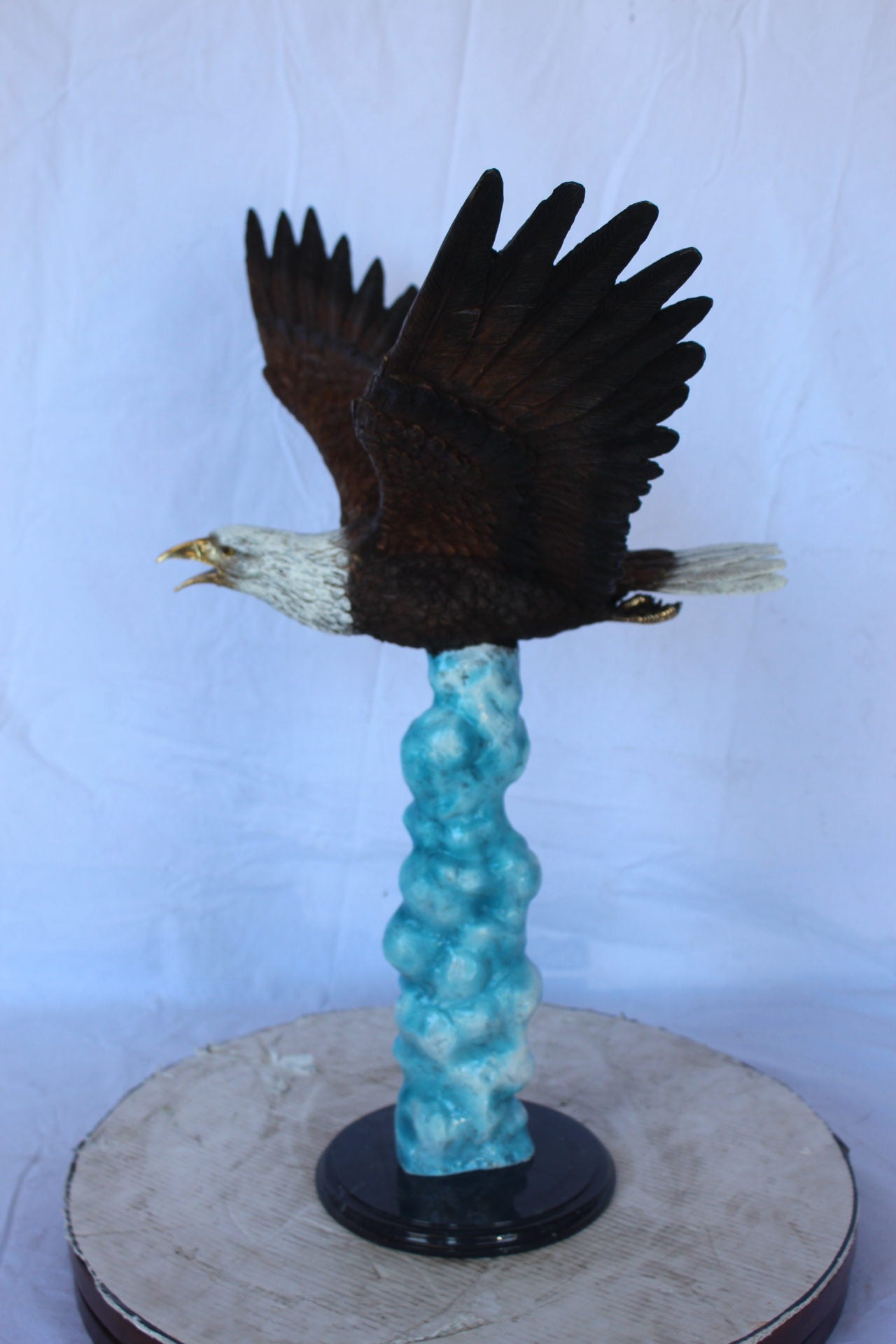 Colored soaring eagle bronze statue - Size: 32"L x 18"W x 29"H.