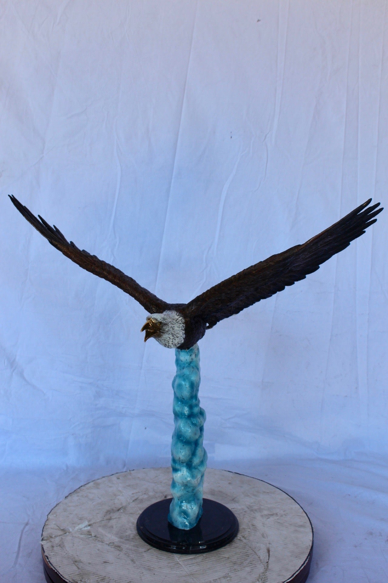 Colored soaring eagle bronze statue - Size: 32"L x 18"W x 29"H.
