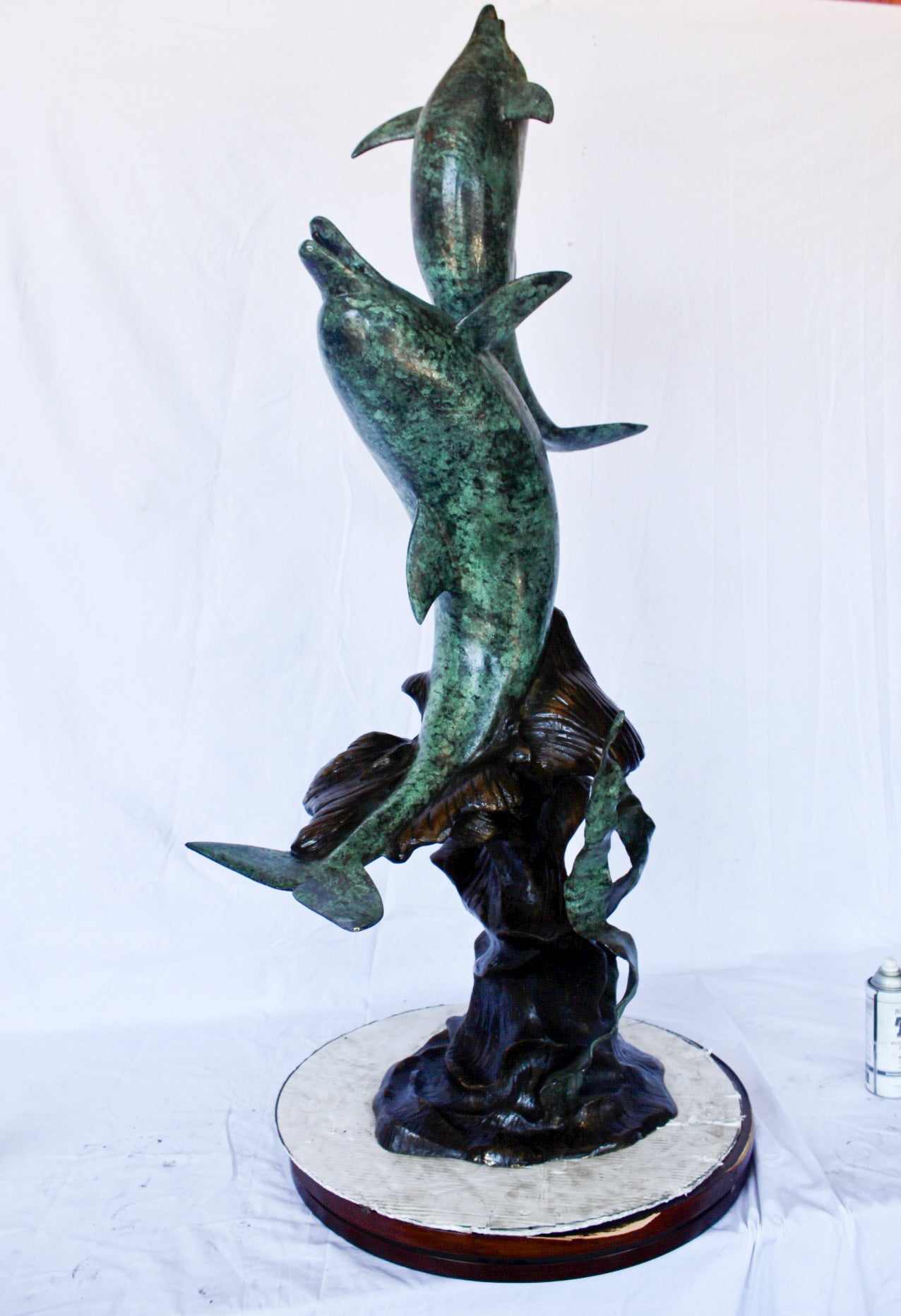 Set of jumping dolphins bronze statue fountain - Size: 27"L x 16"W x 56"H.