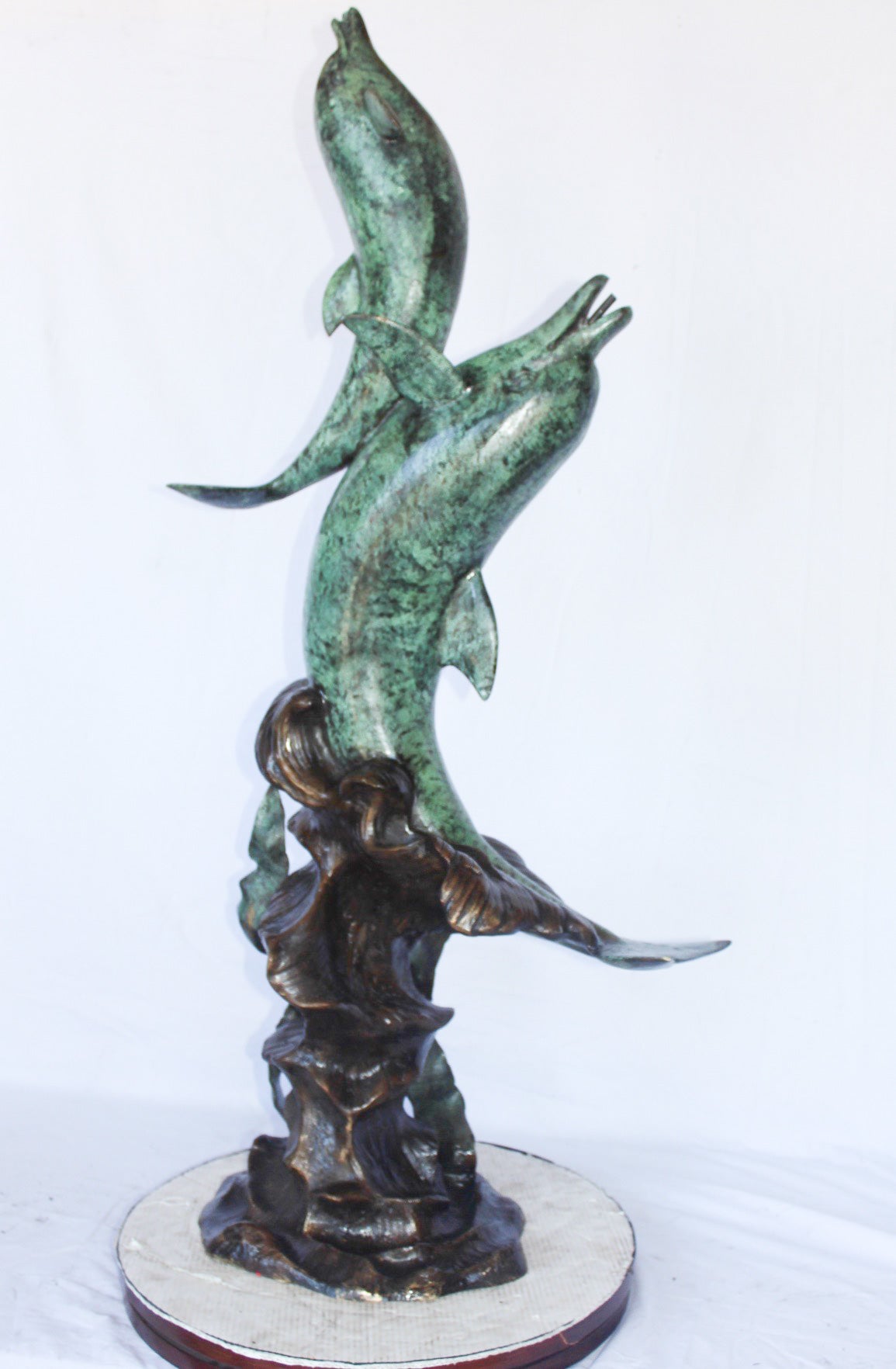Set of jumping dolphins bronze statue fountain - Size: 27"L x 16"W x 56"H.