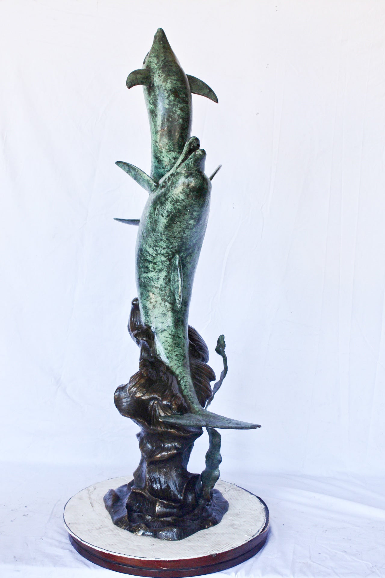 Set of jumping dolphins bronze statue fountain -  Size: 27"L x 16"W x 56"H.