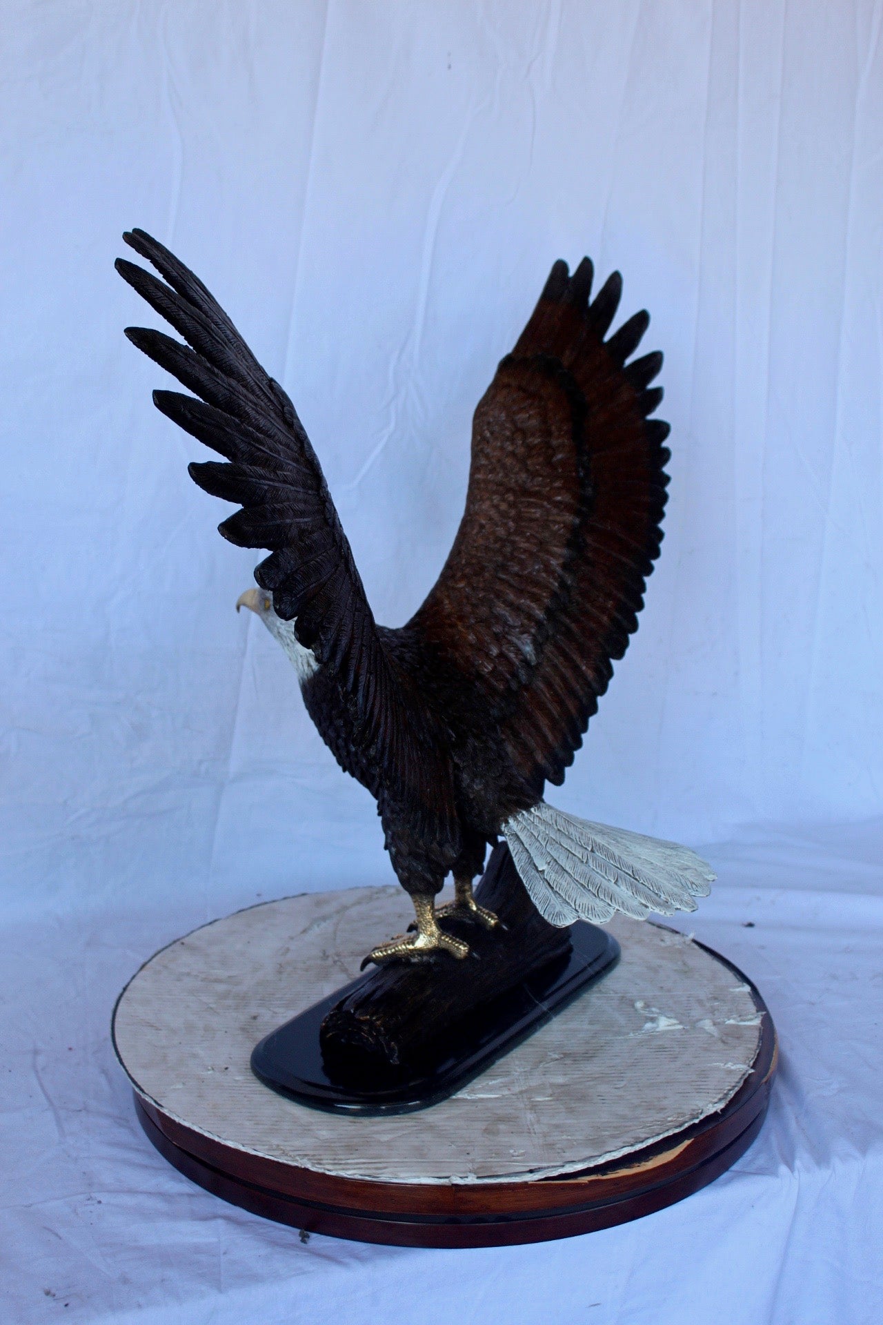 Perched eagle bronze statue - Size: 35"L x 21"W x 29"H.