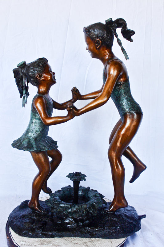 Young dancing girls circling fountain bronze statue - Size: 14" x 29" x 38"H.