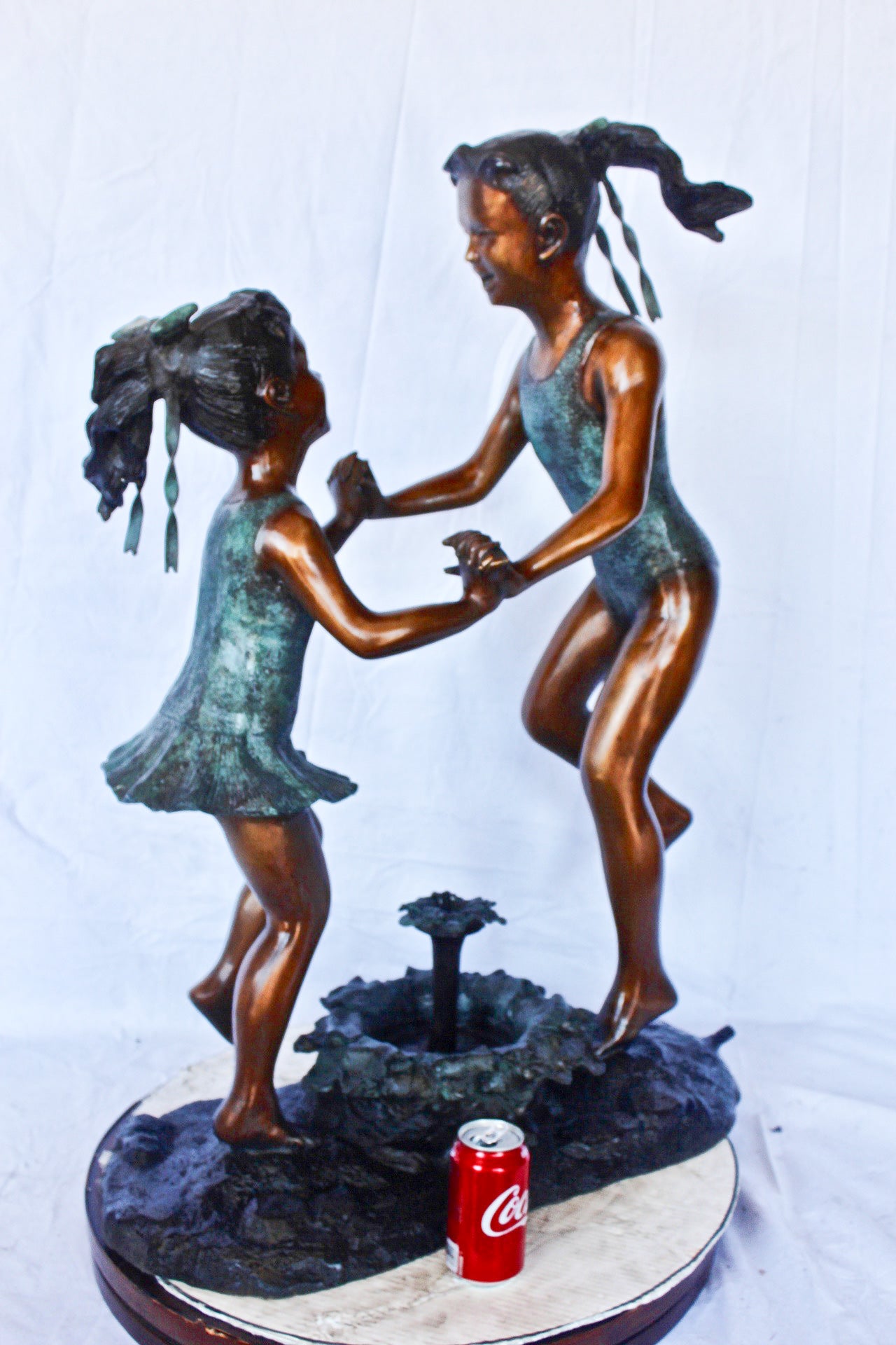 Young dancing girls circling fountain bronze statue - Size: 14" x 29" x 38"H.