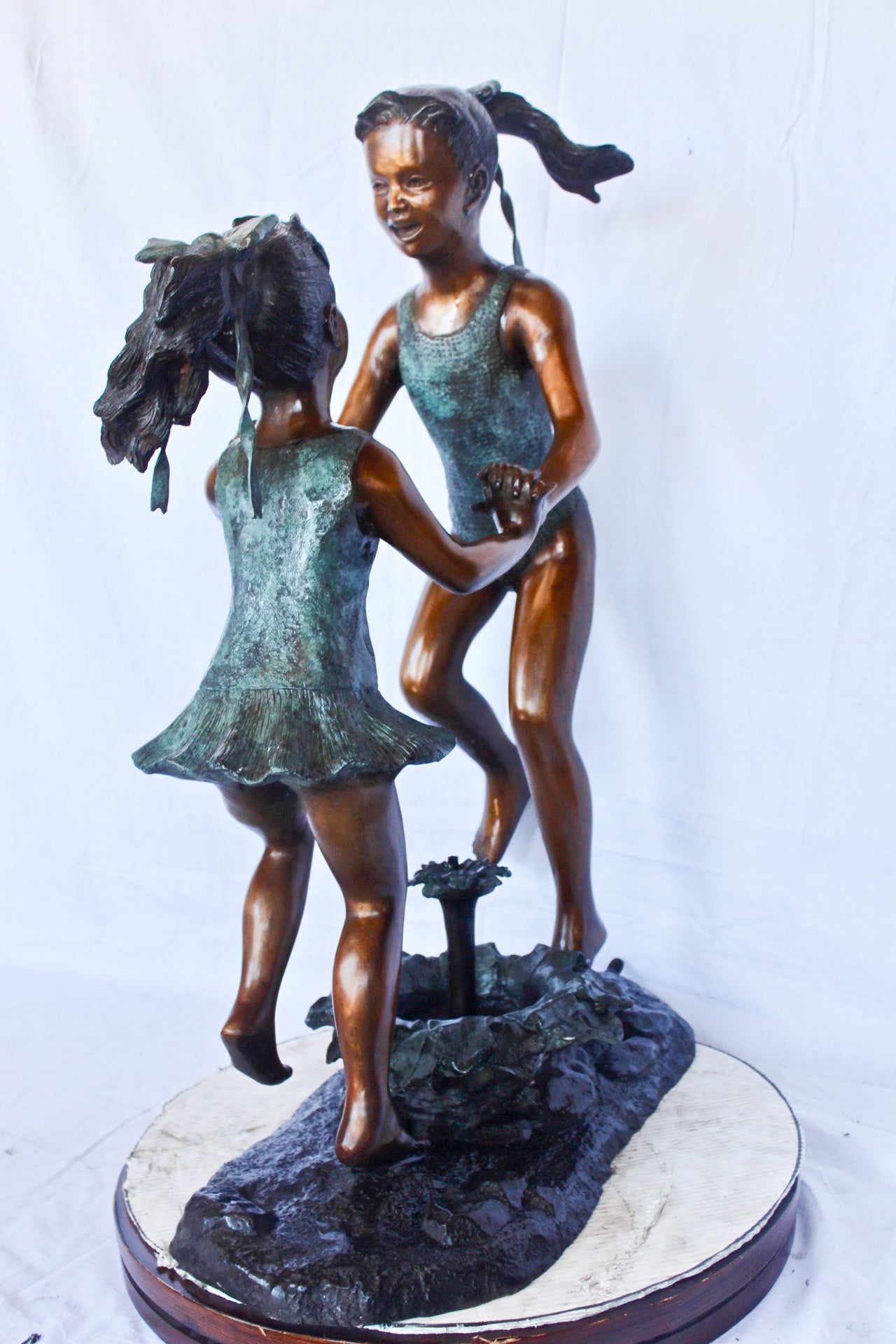 Young dancing girls circling fountain bronze statue - Size: 14" x 29" x 38"H.