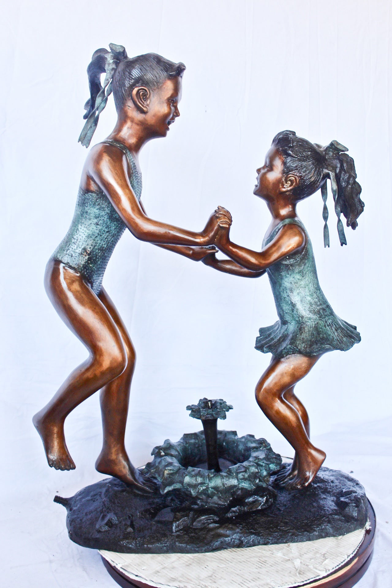 Young dancing girls circling fountain bronze statue - Size: 14" x 29" x 38"H.