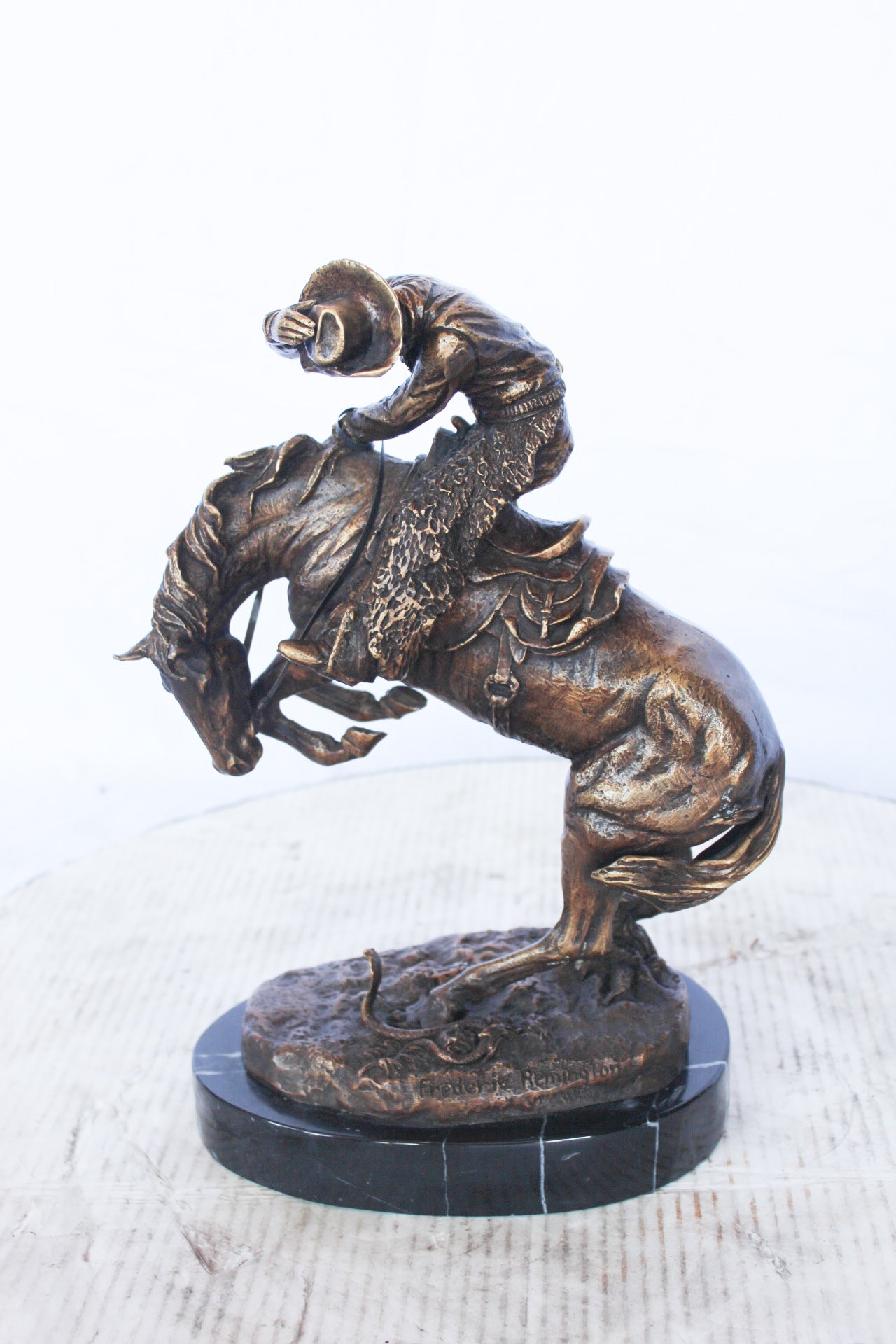 Frederic Remington replica Rattlesnake bronze statue - Size: 9"L x 6"W x 13"H.