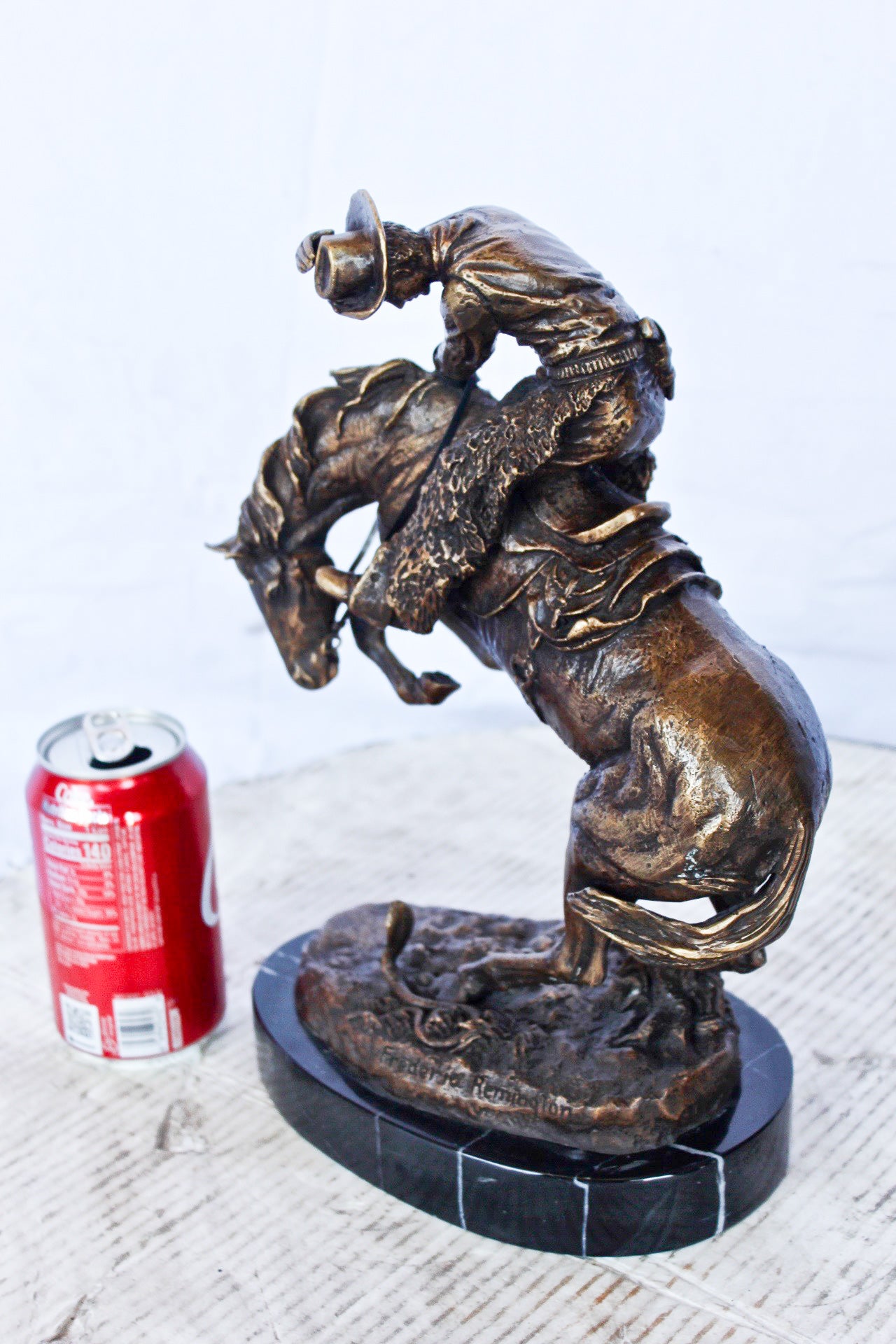 Frederic Remington replica Rattlesnake bronze statue - Size: 9"L x 6"W x 13"H.