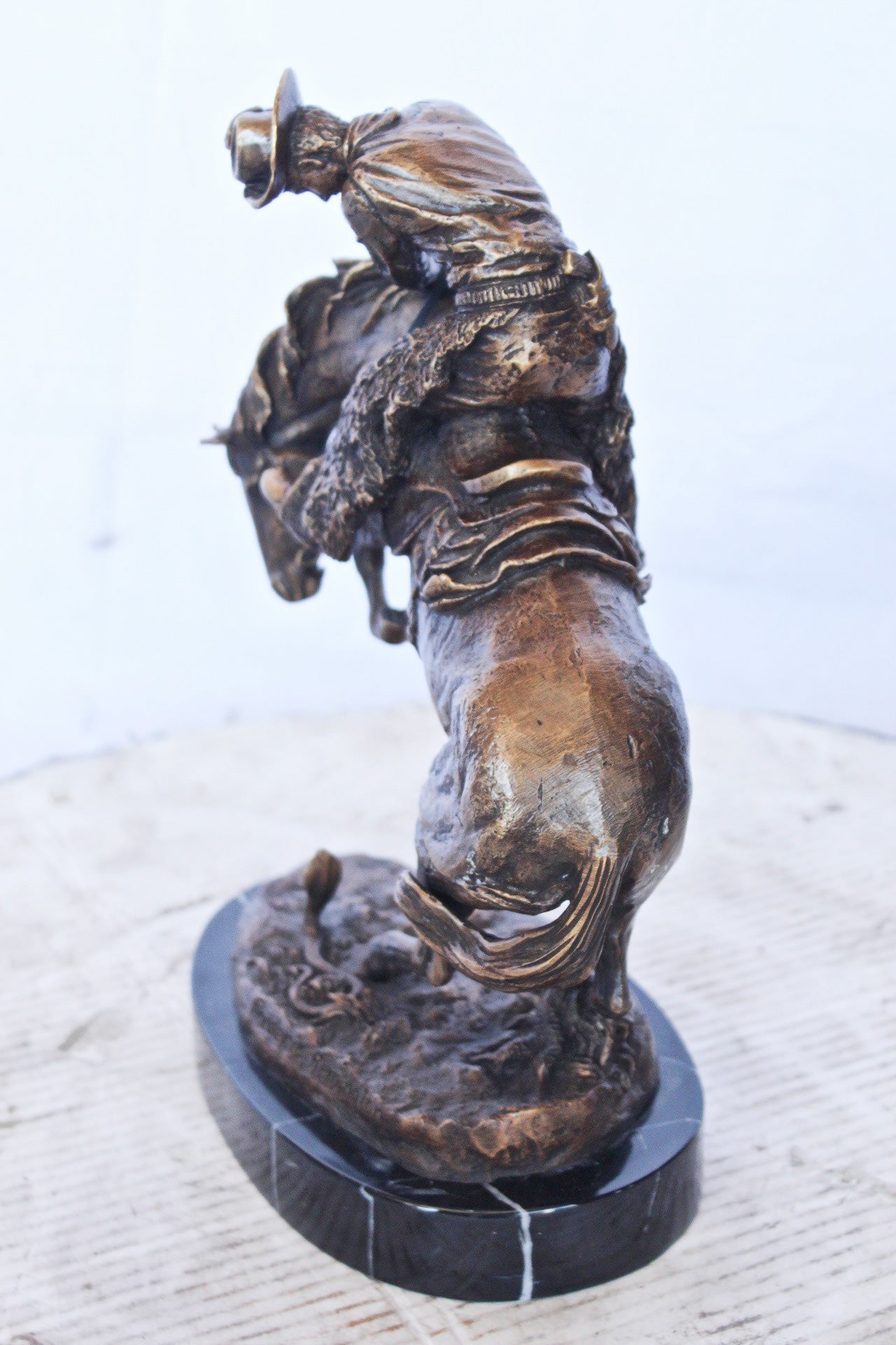 Frederic Remington replica Rattlesnake bronze statue - Size: 9"L x 6"W x 13"H.