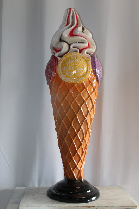 Giant Fiberglass Ice Cream Cone Statue, Sweet Delight 19" x 19" x 62"H