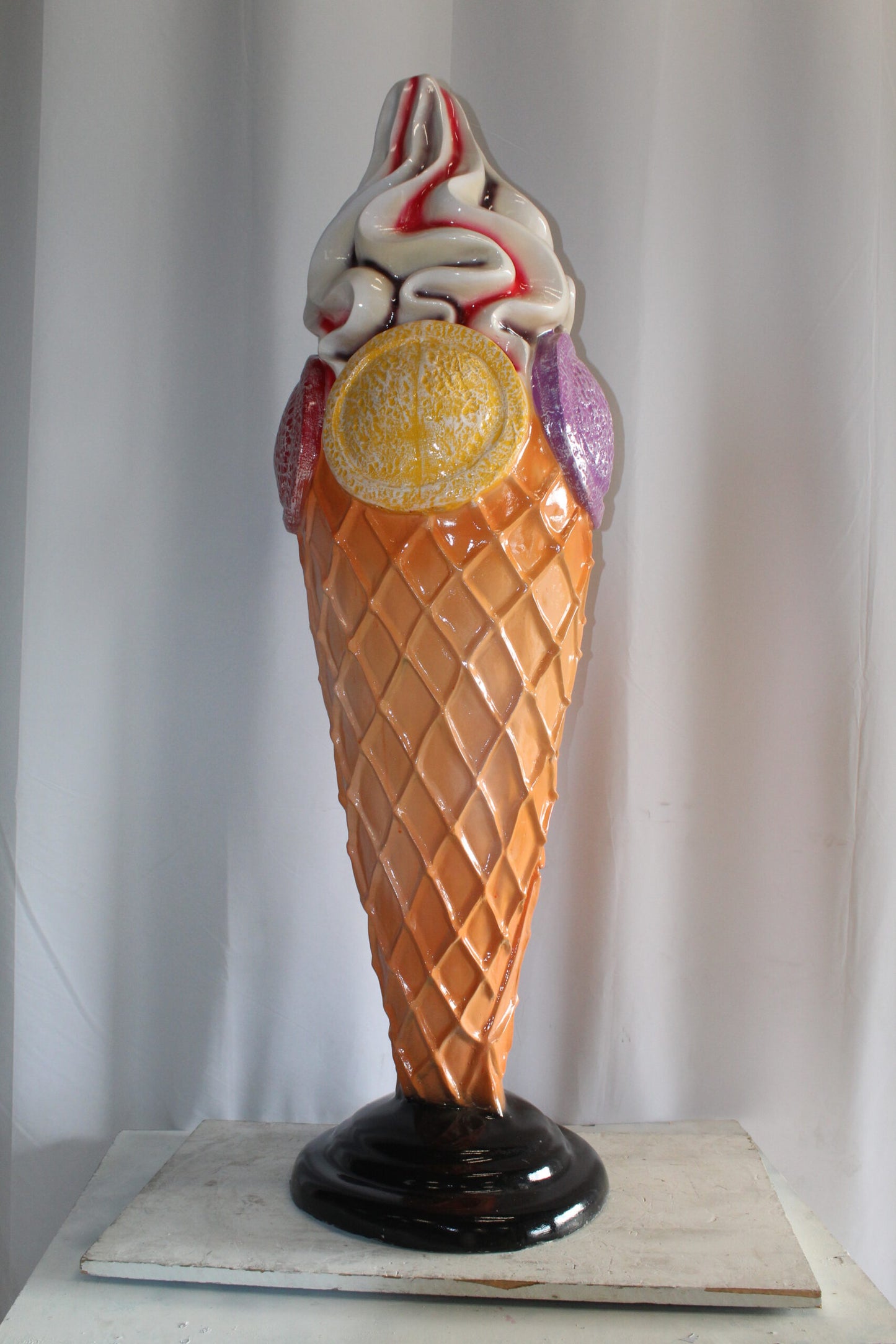 Giant Fiberglass Ice Cream Cone Statue, Sweet Delight 19" x 19" x 62"H
