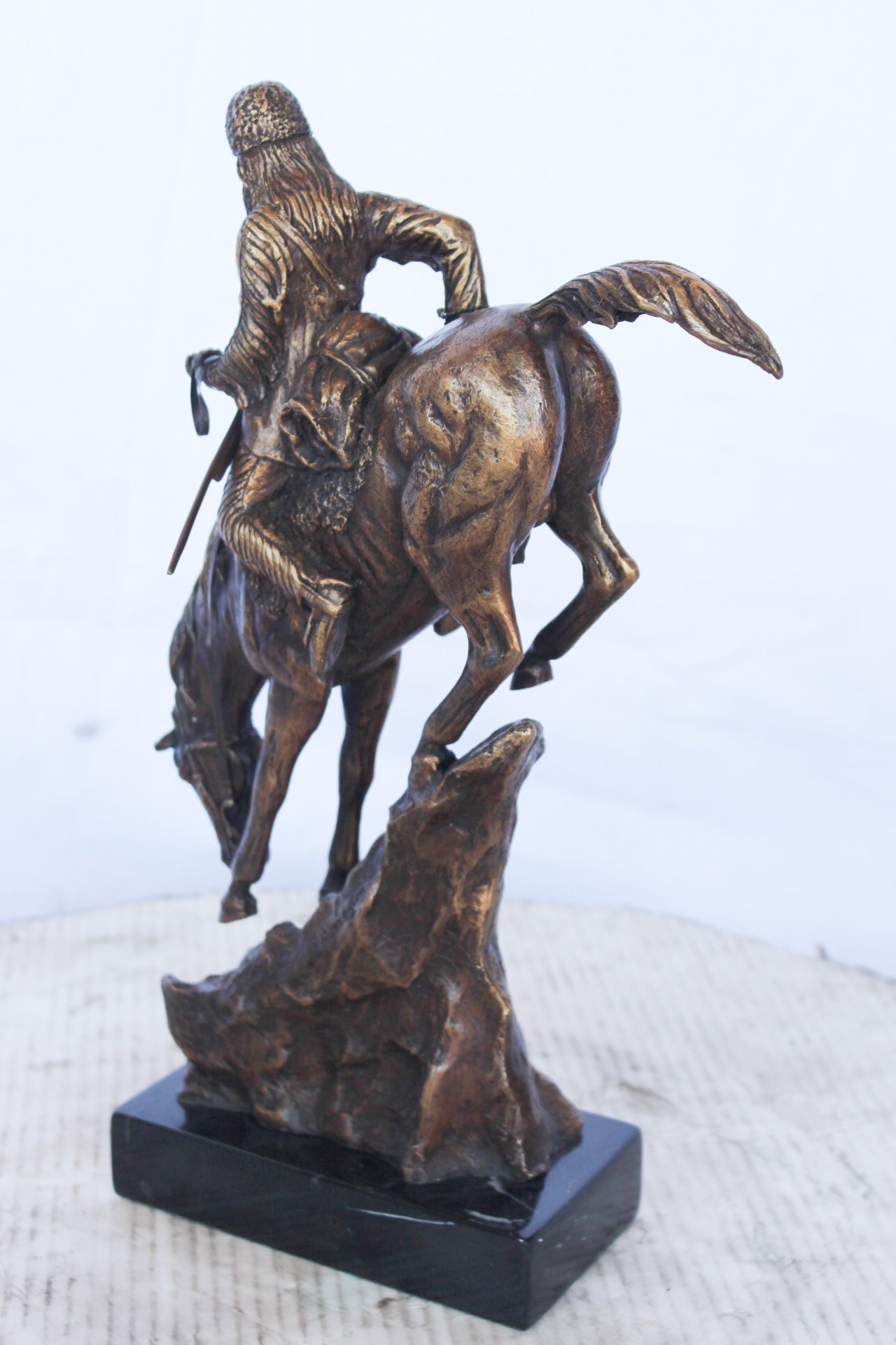 Remington replica Mountain Man bronze statue - Size: 10"L x 4"W x 15"H.