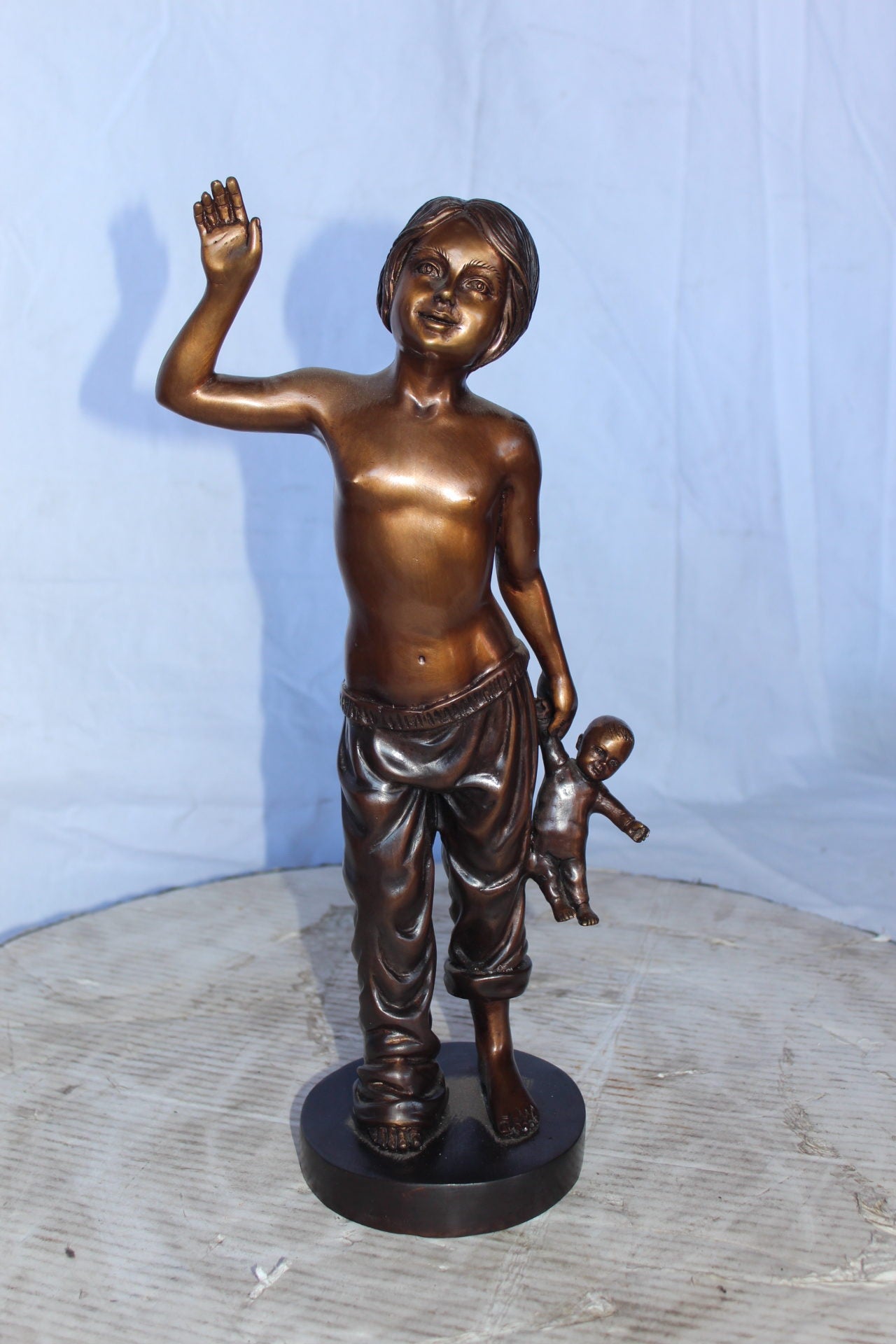 Young shirtless sleep walking girl bronze statue - Size: 8"L x 5"W x 16"H.